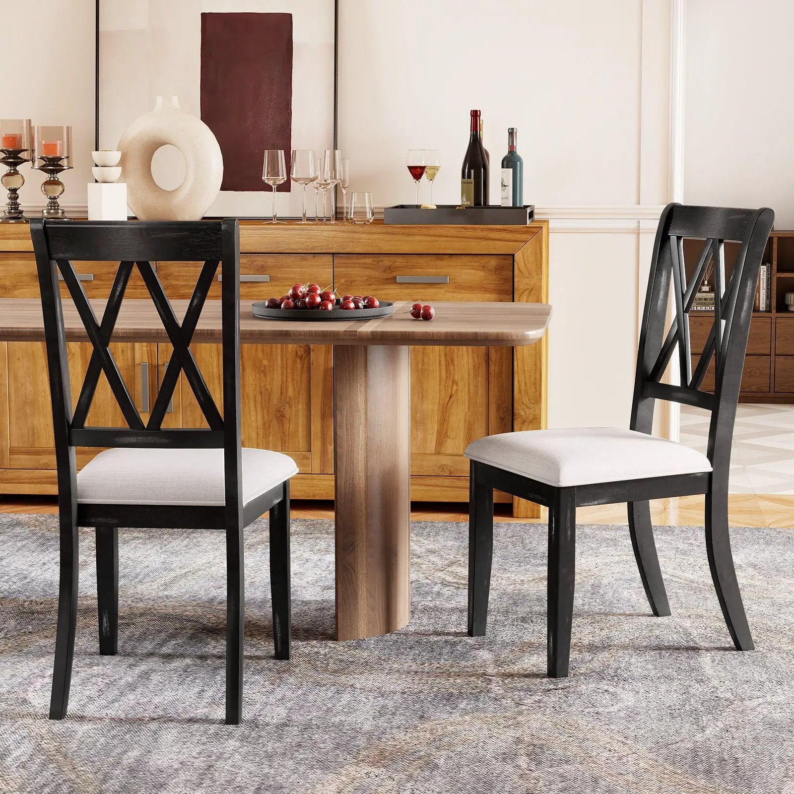 Dining Chairs Set of 2 Kitchen Side Chairs with Curved Cross Back-Beige by DirectDeals