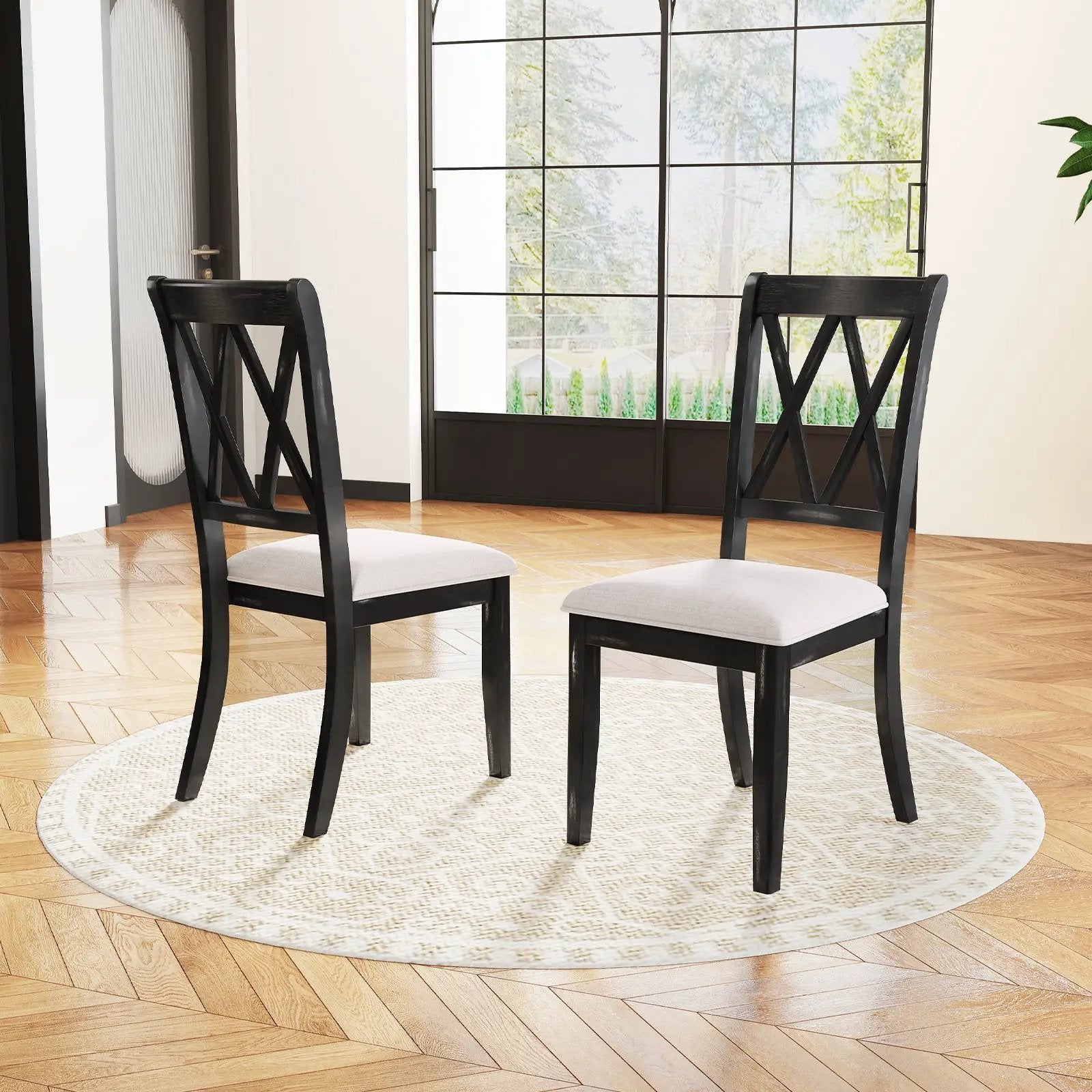 Dining Chairs Set of 2 Kitchen Side Chairs with Curved Cross Back-Beige by DirectDeals