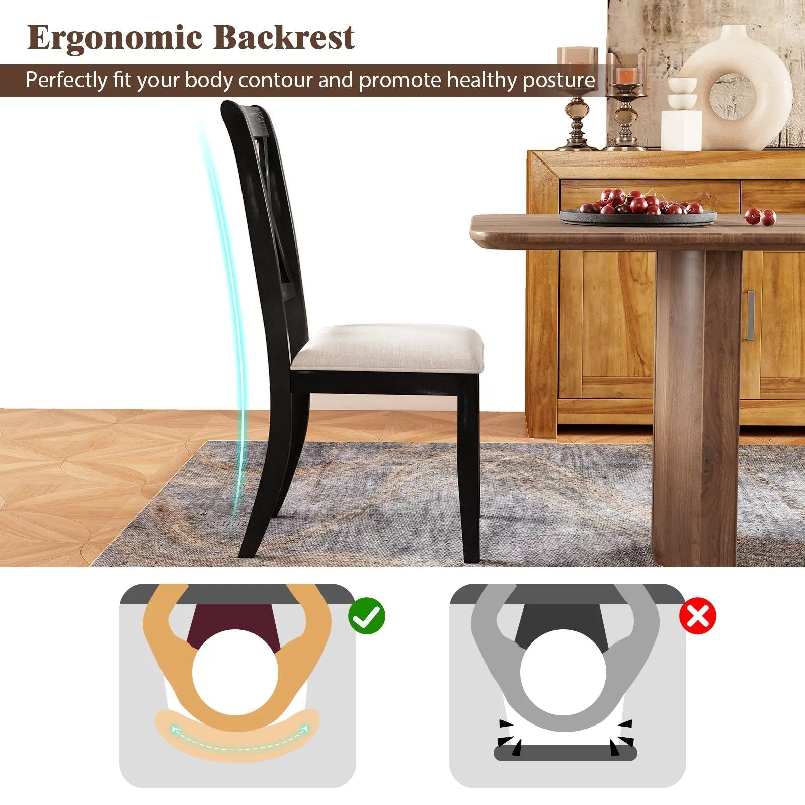 Dining Chairs Set of 2 Kitchen Side Chairs with Curved Cross Back-Beige by DirectDeals