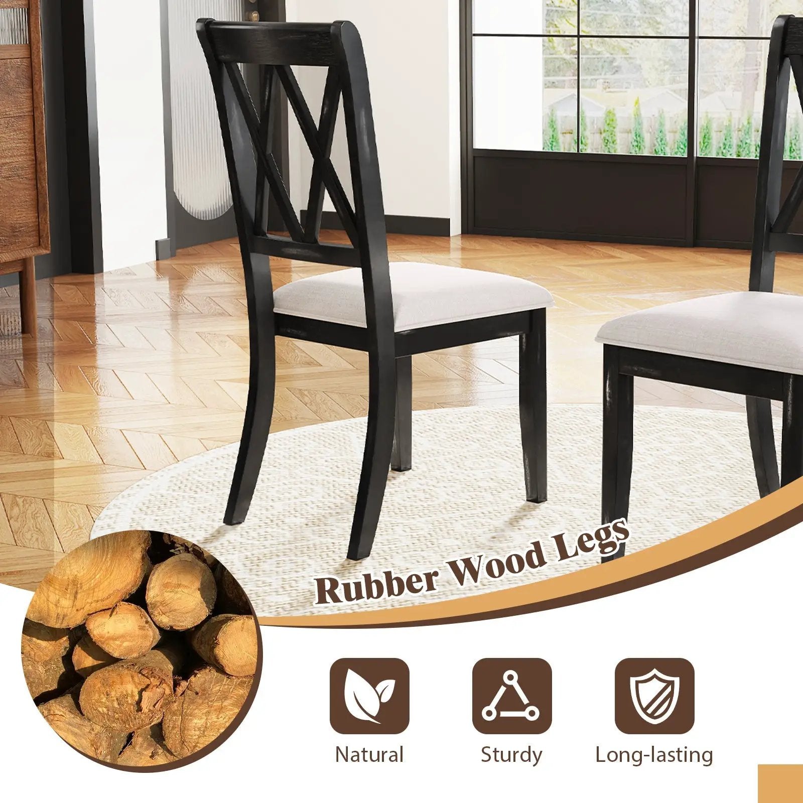 Dining Chairs Set of 2 Kitchen Side Chairs with Curved Cross Back-Beige by DirectDeals