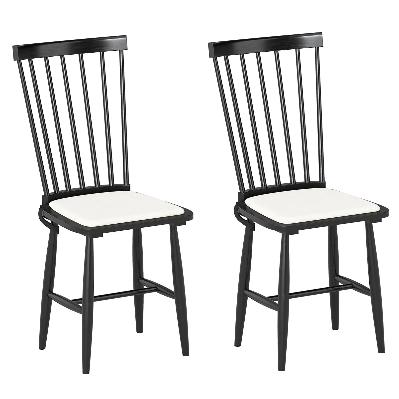 Dining Chairs Set of 2 Farmhouse Solid Rubber Wood Windsor Chairs with Removable Seat Cushions-Black by DirectDeals