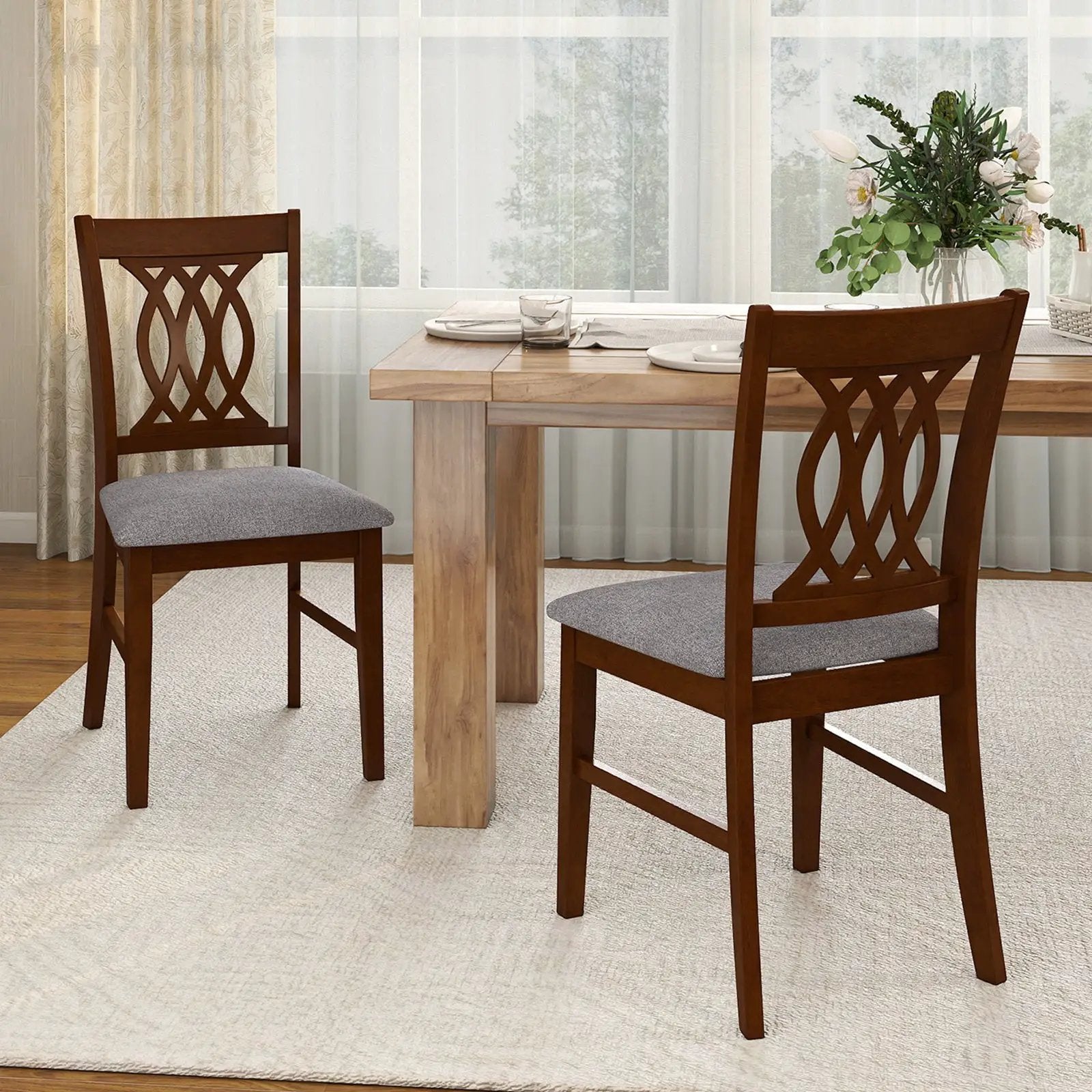 Dining Chairs Set of 2 Dining Room Chairs with Padded Seat for Kitchen Living Room-Walnut by DirectDeals