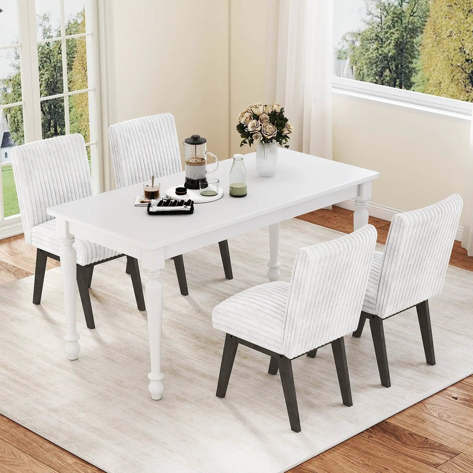 Dining Chairs Set of 2 Fabric Upholstered Kitchen Chairs with Padded Seatand Rubber Wood Legs-White+Grey by DirectDeals