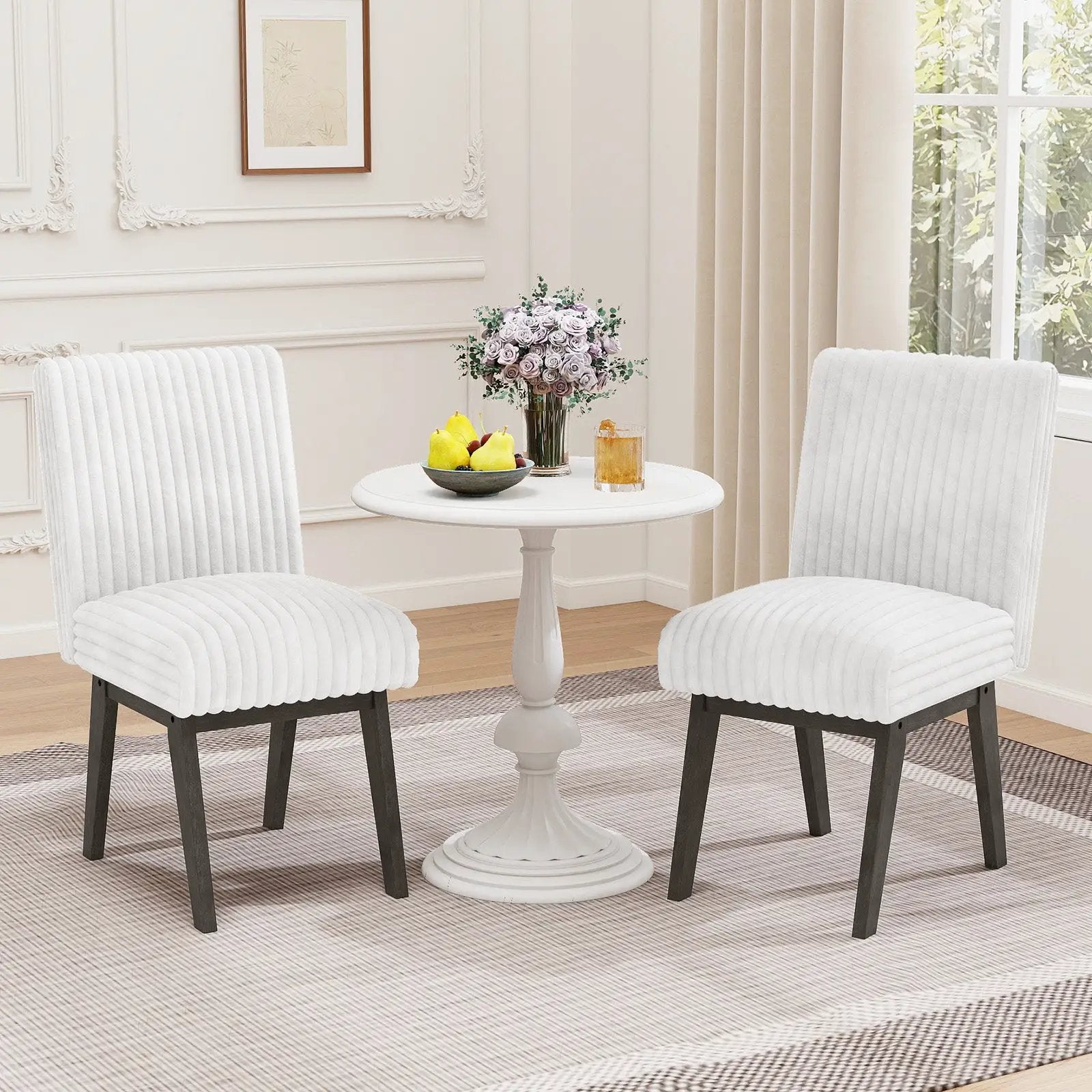 Dining Chairs Set of 2 Fabric Upholstered Kitchen Chairs with Padded Seatand Rubber Wood Legs-White+Grey by DirectDeals