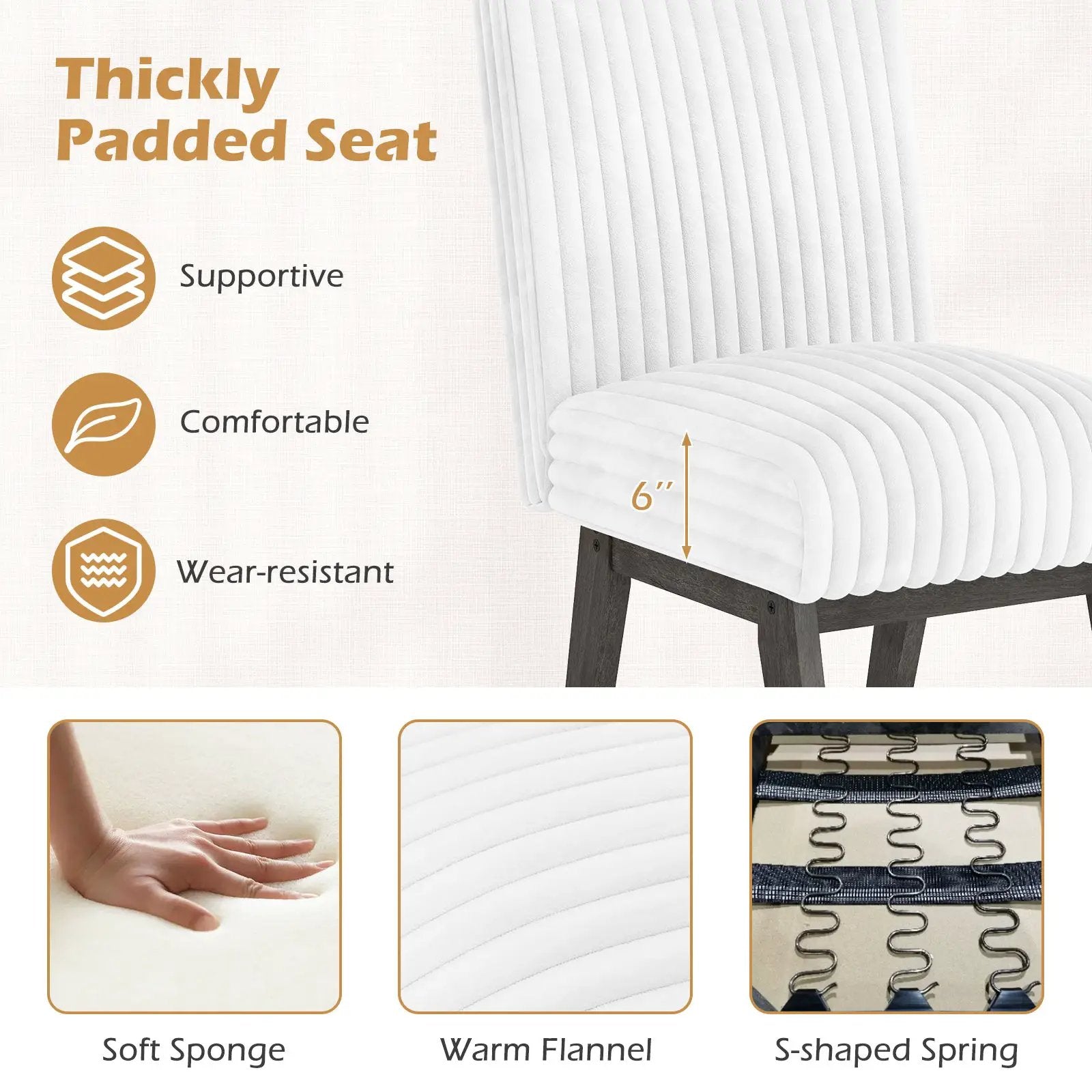 Dining Chairs Set of 2 Fabric Upholstered Kitchen Chairs with Padded Seatand Rubber Wood Legs-White+Grey by DirectDeals