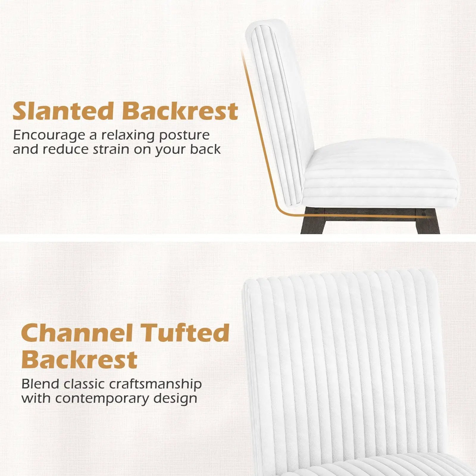 Dining Chairs Set of 2 Fabric Upholstered Kitchen Chairs with Padded Seatand Rubber Wood Legs-White+Grey by DirectDeals