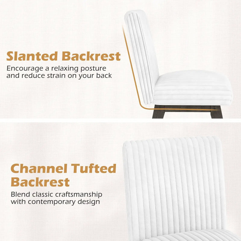 Dining Chairs Set of 2 Fabric Upholstered Kitchen Chairs with Padded Seatand Rubber Wood Legs-White+Grey by DirectDeals