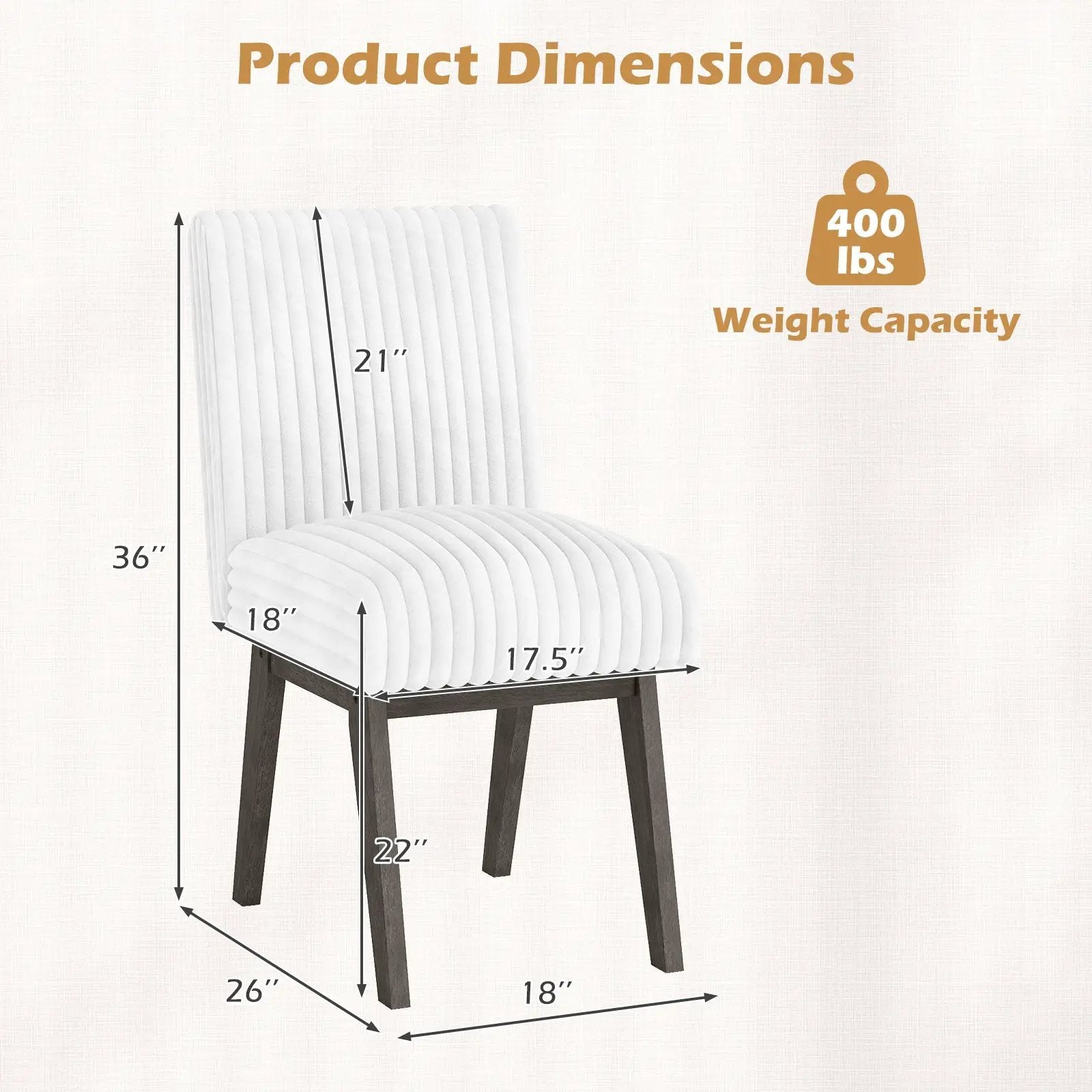 Dining Chairs Set of 2 Fabric Upholstered Kitchen Chairs with Padded Seatand Rubber Wood Legs-White+Grey by DirectDeals