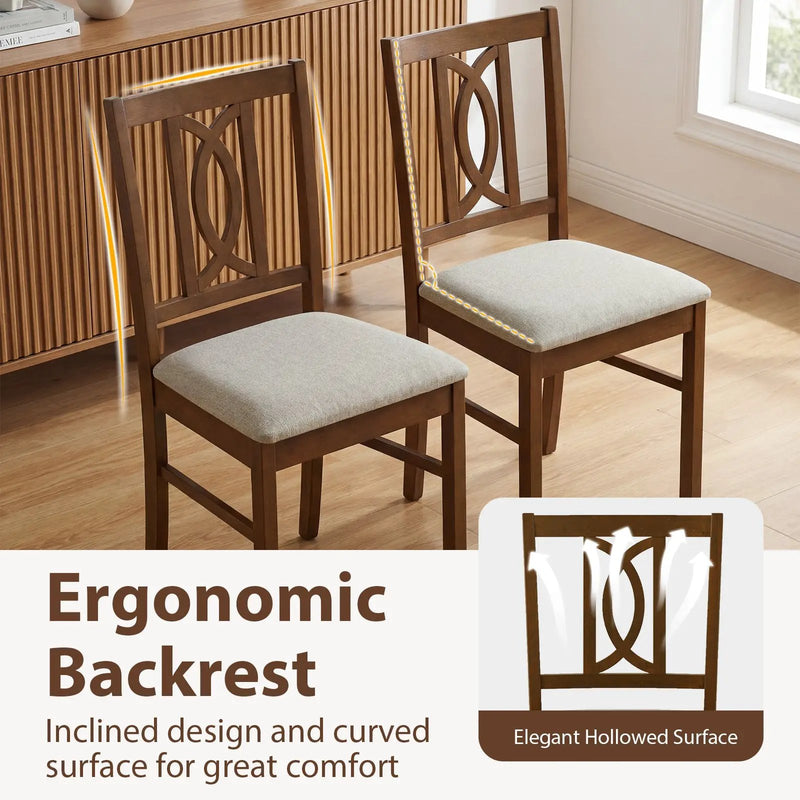 Dining Chairs Set of 2 Rubber Wood Dining Room Chairs with Hollowed Backrest-Walnut by DirectDeals
