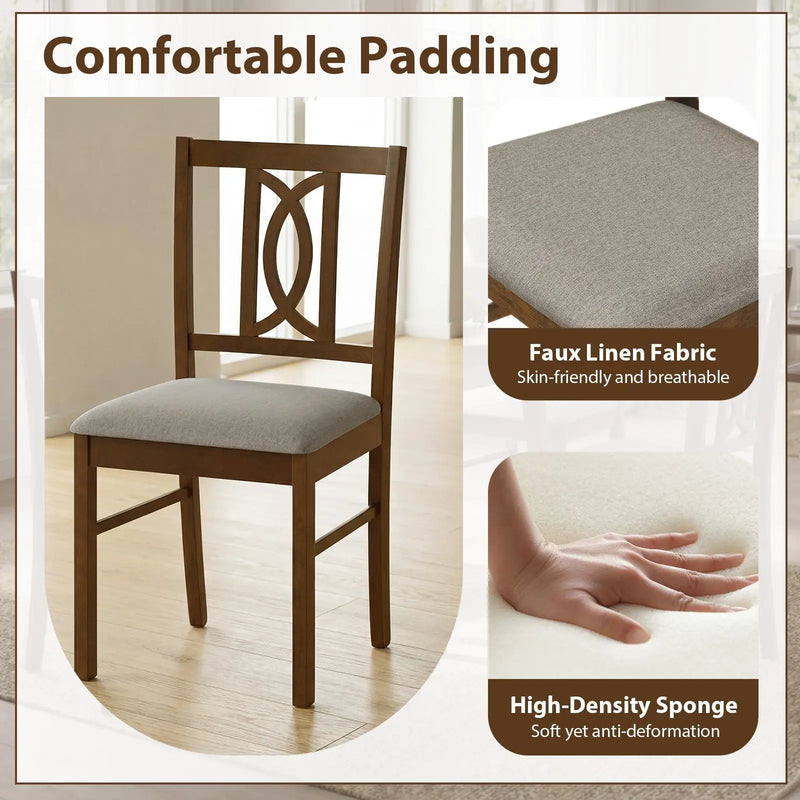 Dining Chairs Set of 2 Rubber Wood Dining Room Chairs with Hollowed Backrest-Walnut by DirectDeals