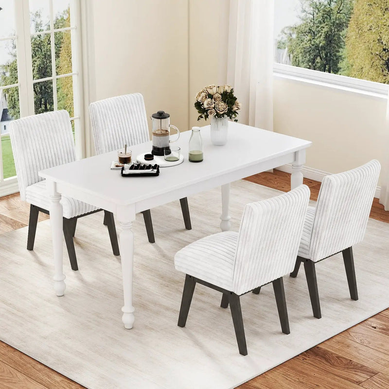 Dining Chairs Set of 4 Fabric Upholstered Kitchen Chairs with Padded Seat and Rubber Wood Legs-White+Gray by DirectDeals