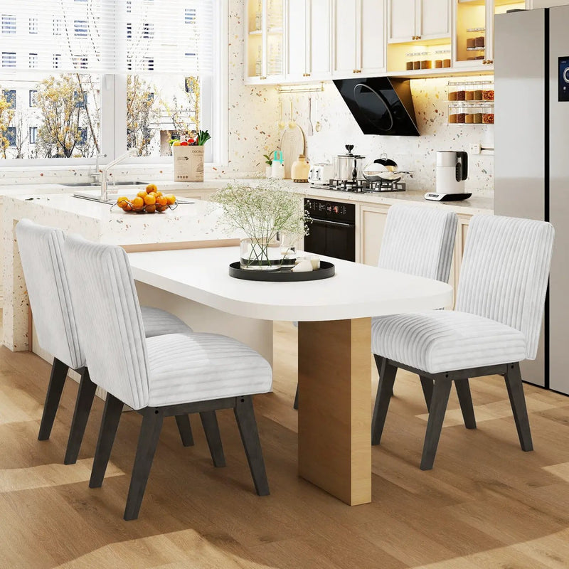 Dining Chairs Set of 4 Fabric Upholstered Kitchen Chairs with Padded Seat and Rubber Wood Legs-White+Gray by DirectDeals