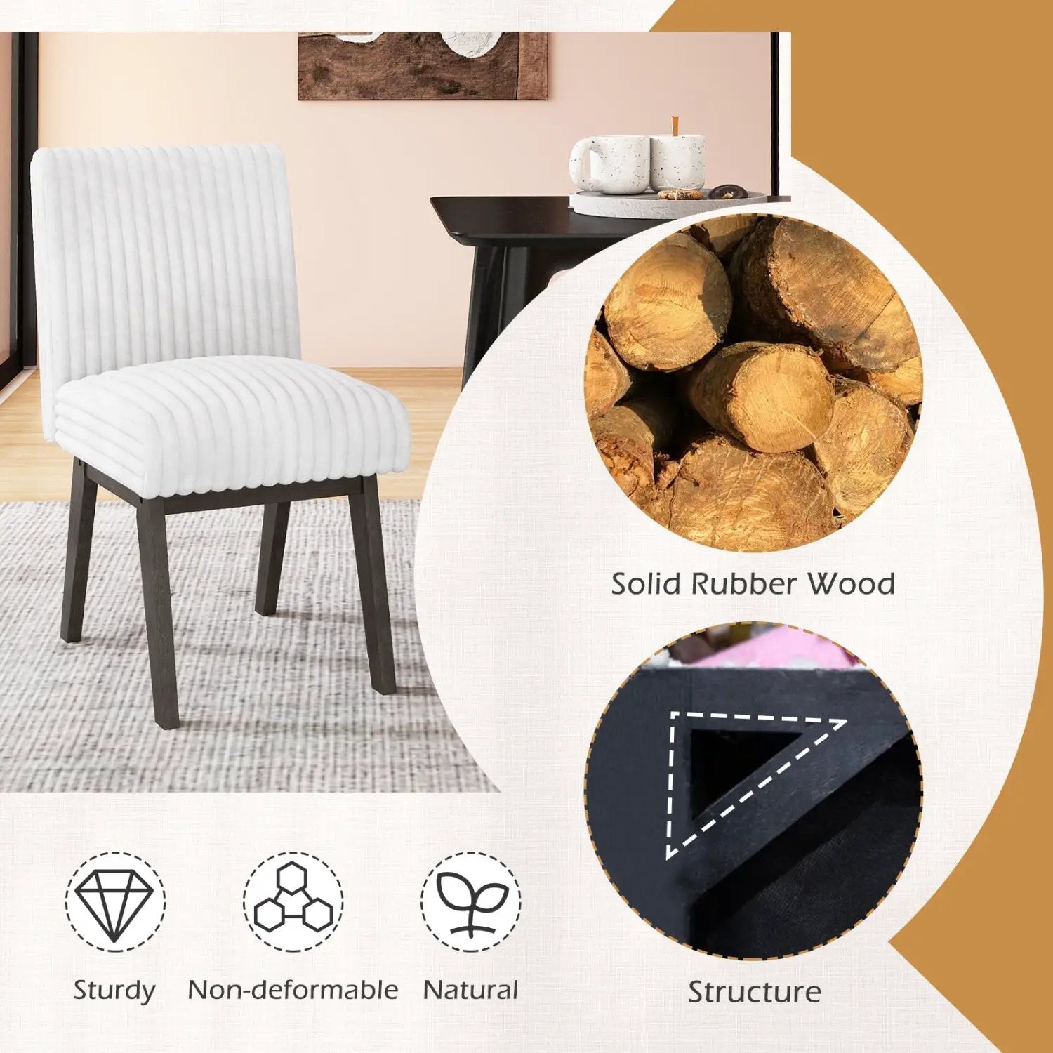 Dining Chairs Set of 4 Fabric Upholstered Kitchen Chairs with Padded Seat and Rubber Wood Legs-White+Gray by DirectDeals