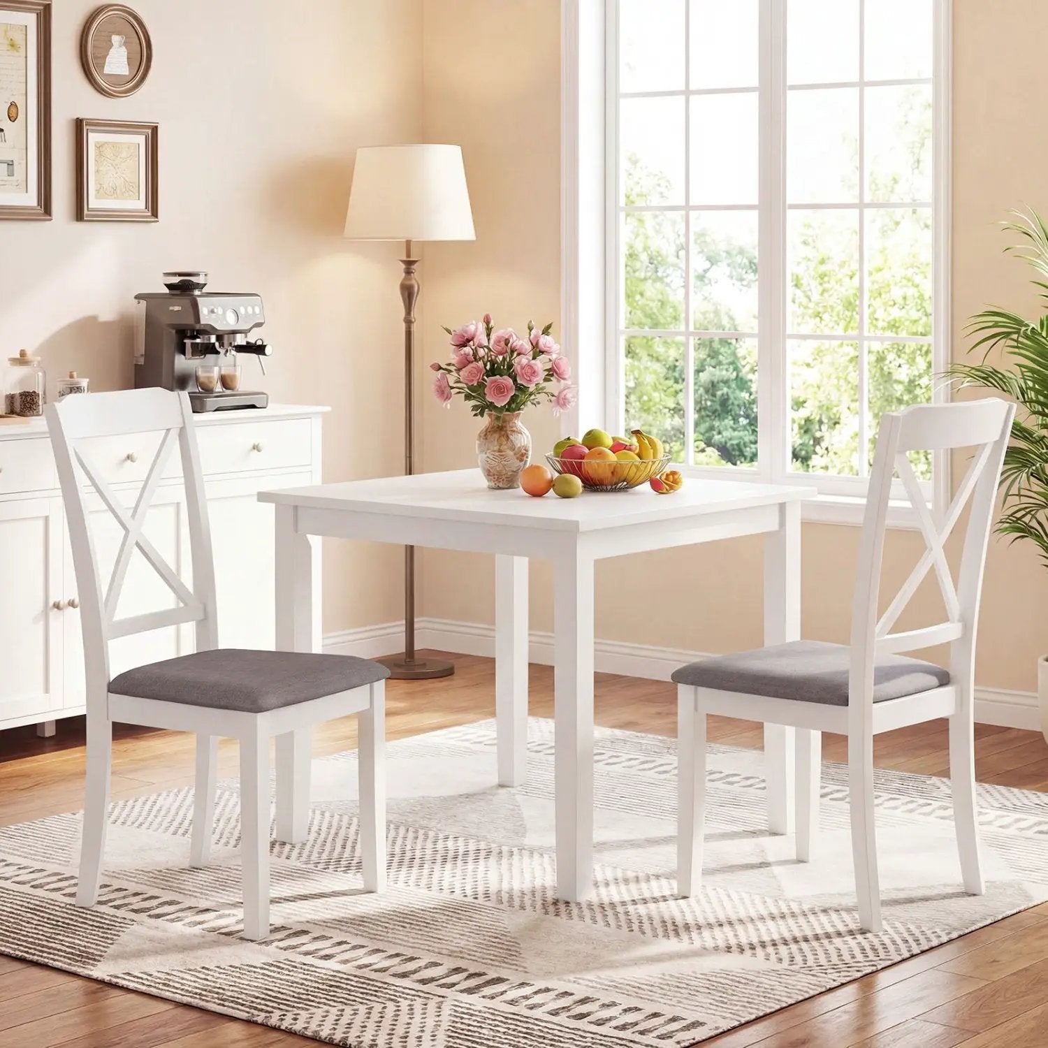 Dining Chairs Set of 2 Rubber Wood Dining Room Chairs with Comfortable Backrest and Padded Seat by DirectDeals