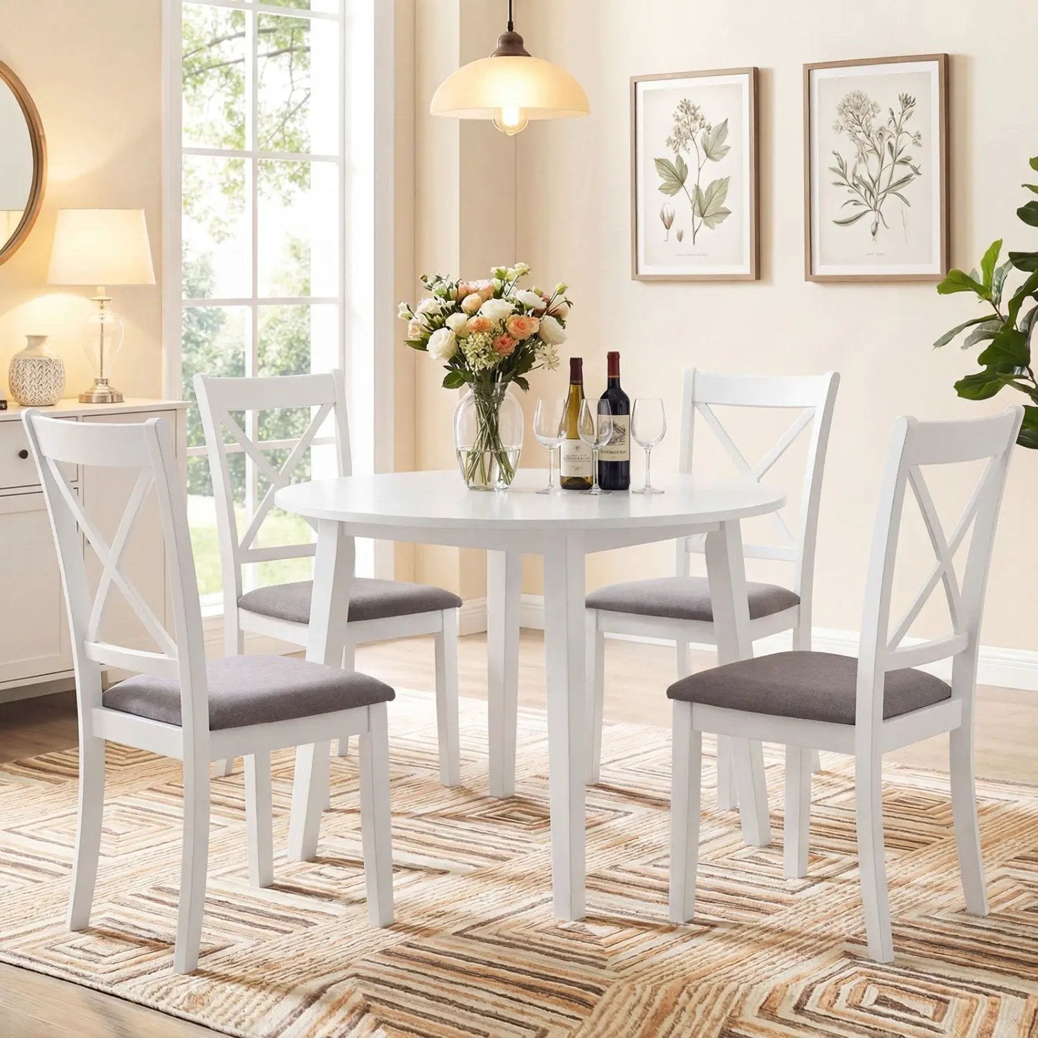 Dining Chairs Set of 2 Rubber Wood Dining Room Chairs with Comfortable Backrest and Padded Seat by DirectDeals