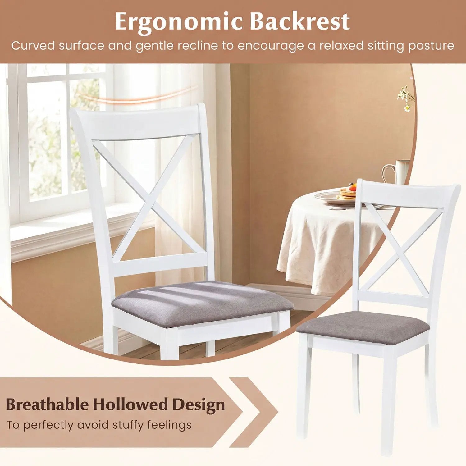 Dining Chairs Set of 2 Rubber Wood Dining Room Chairs with Comfortable Backrest and Padded Seat by DirectDeals