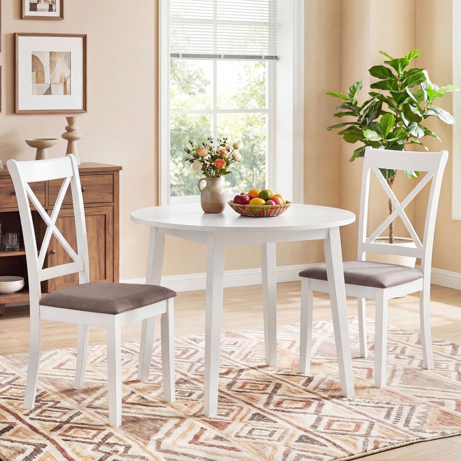 Dining Chairs Set of 4 Rubber Wood Dining Room Chairs with Comfortable Backrest and Padded Seat by DirectDeals