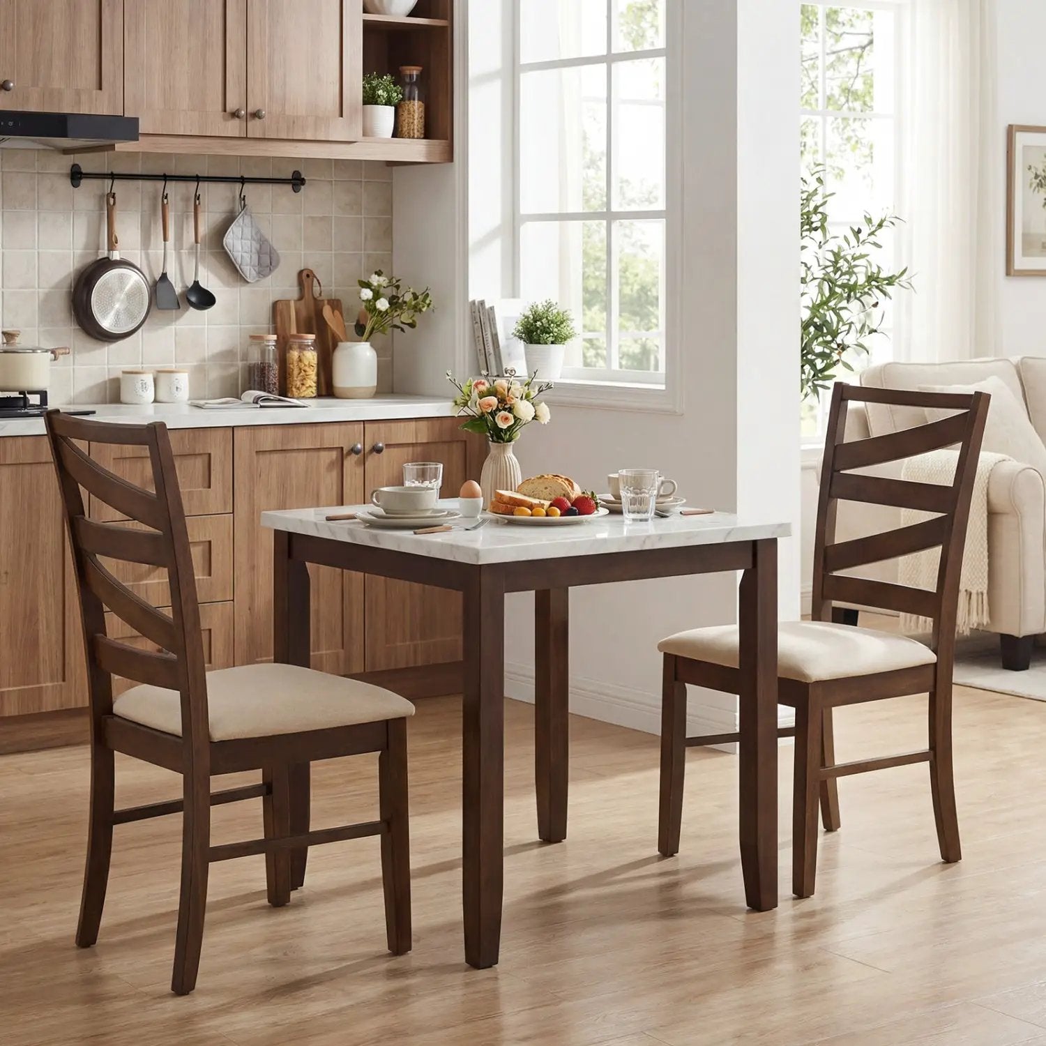 Dining Chairs Set of 2 with Backrests and Rubber Wood Frames by DirectDeals