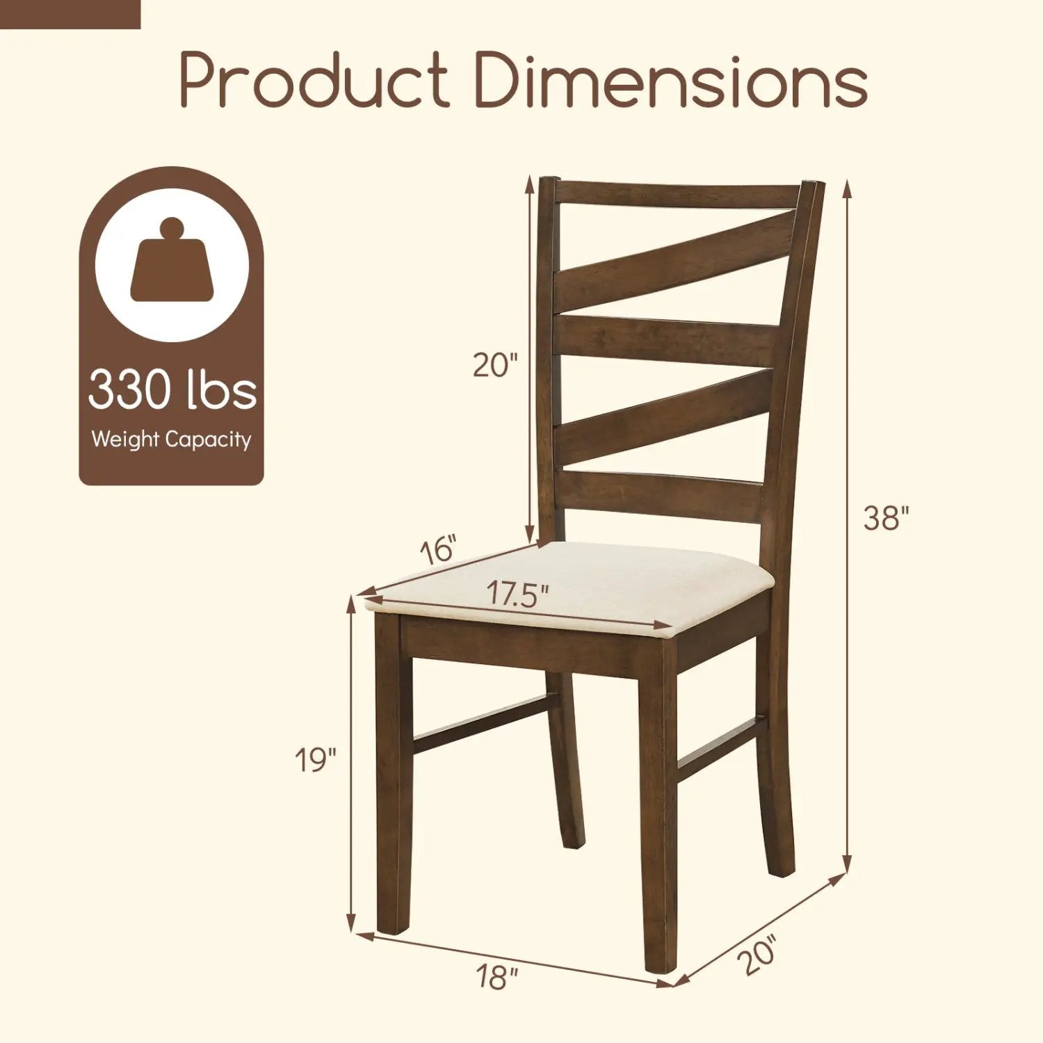 Dining Chairs Set of 2 with Backrests and Rubber Wood Frames by DirectDeals