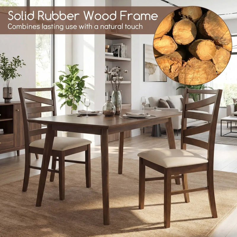 Dining Chairs Set of 2 with Backrests and Rubber Wood Frames by DirectDeals