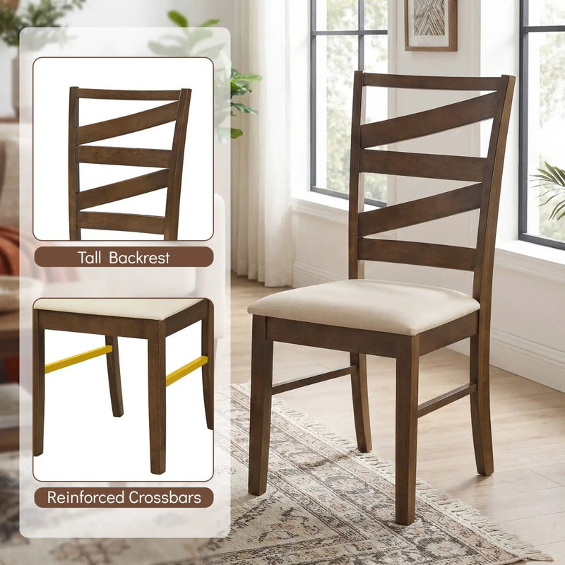 Dining Chairs Set of 2 with Backrests and Rubber Wood Frames by DirectDeals