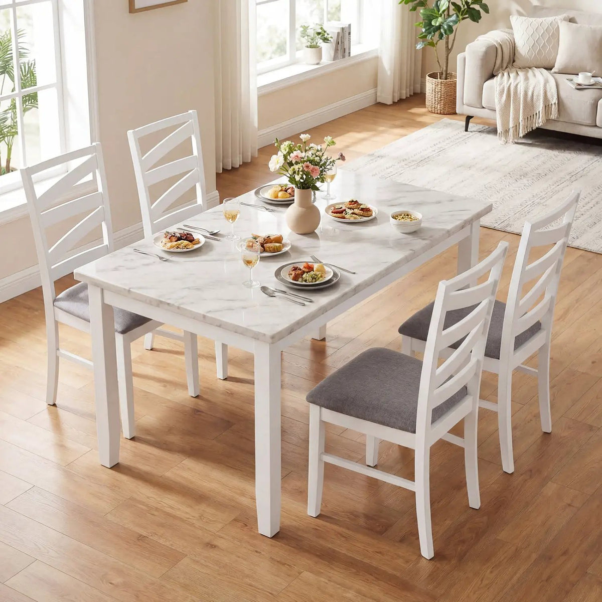 Dining Chairs Set of 4 with Backrests and Rubber Wood Frames, photo 10 of 16