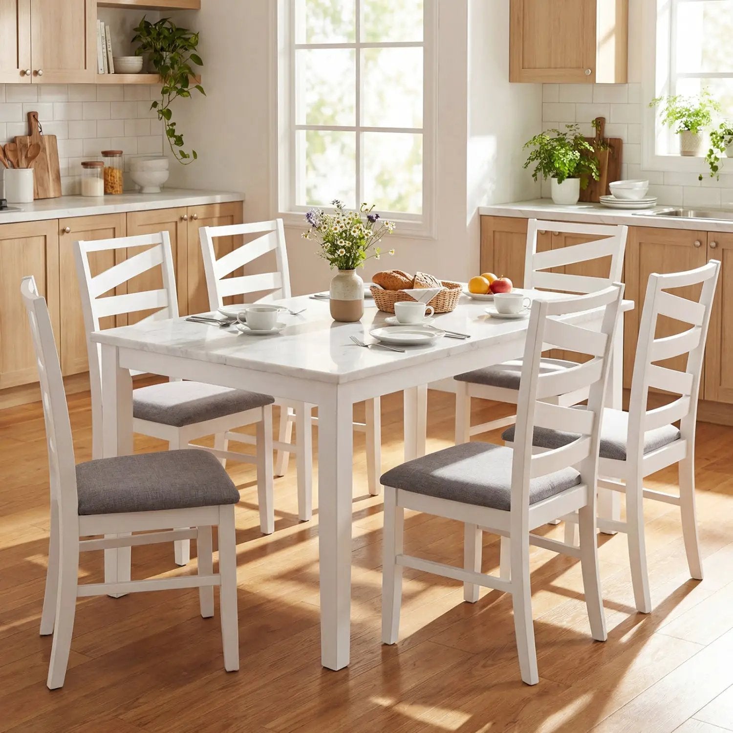 Dining Chairs Set of 4 with Backrests and Rubber Wood Frames by DirectDeals