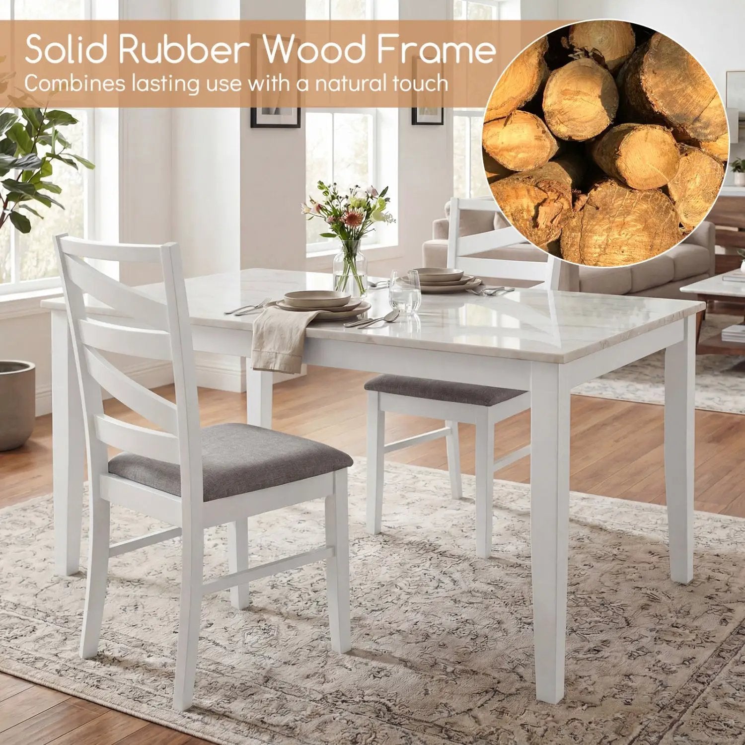 Dining Chairs Set of 4 with Backrests and Rubber Wood Frames by DirectDeals