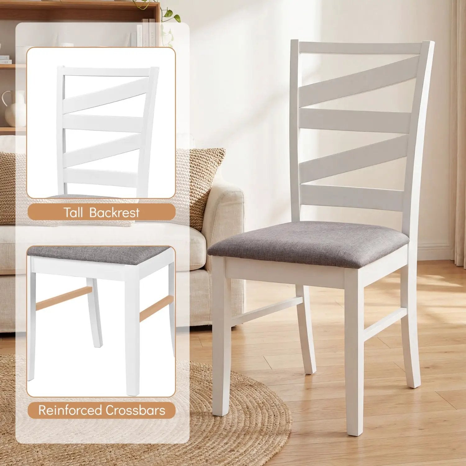 Dining Chairs Set of 4 with Backrests and Rubber Wood Frames by DirectDeals