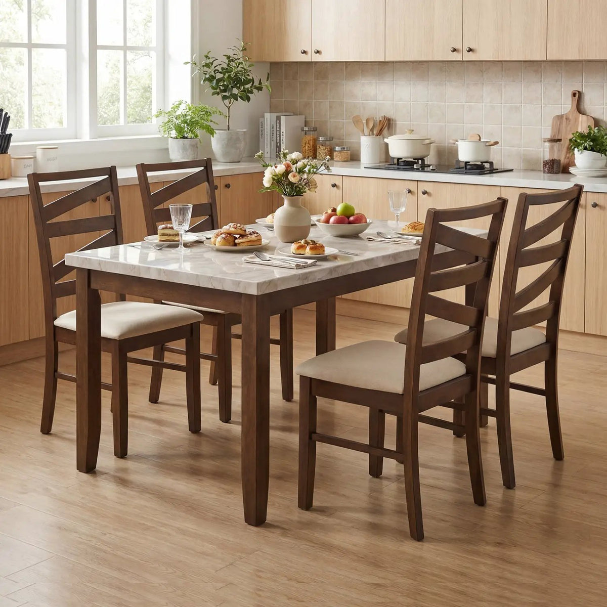 Dining Chairs Set of 4 with Backrests and Rubber Wood Frames, photo 3 of 16