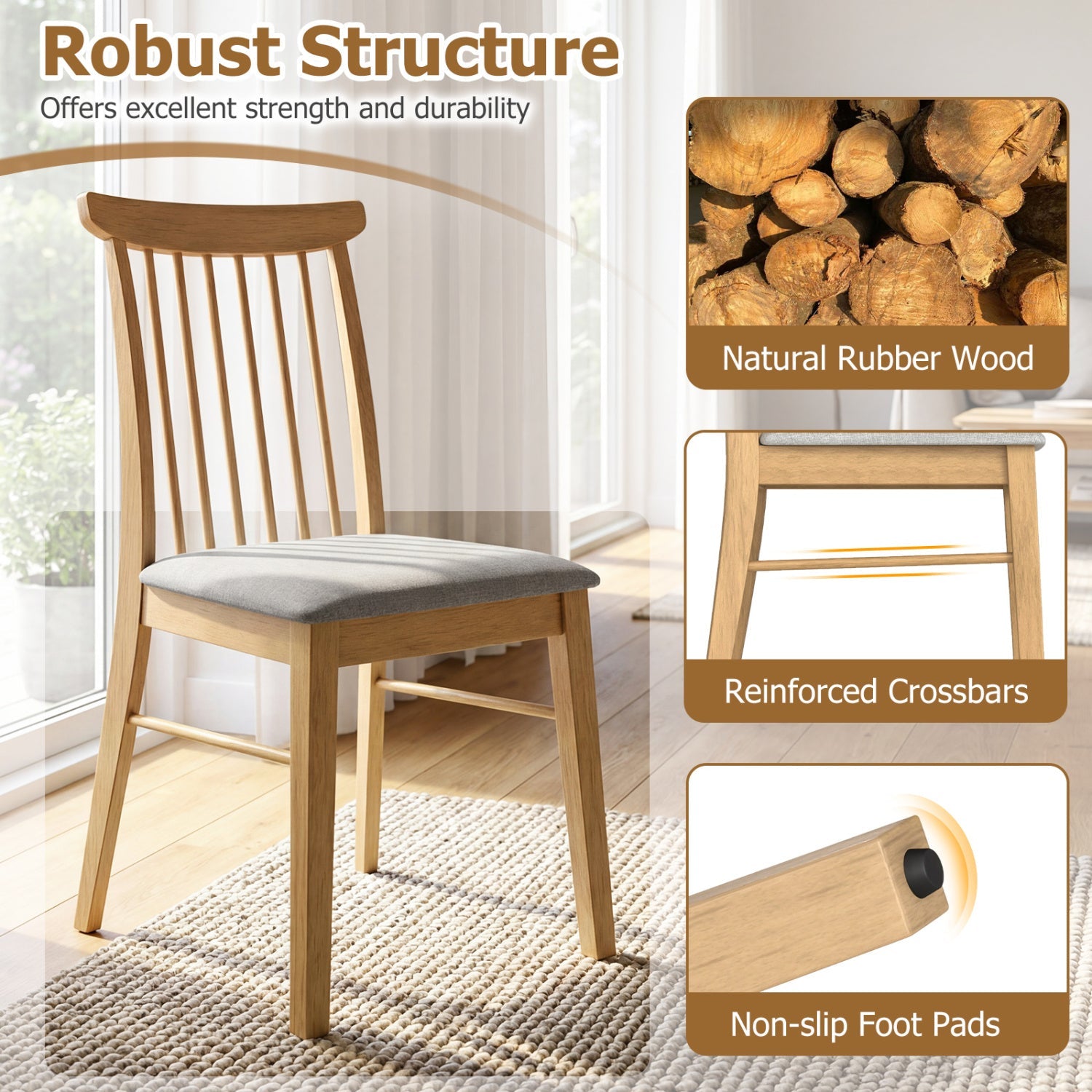 Dining Chairs Set of 4 Fabric Upholstered Kitchen Armless Chairs with Rubber Wood Frame by DirectDeals
