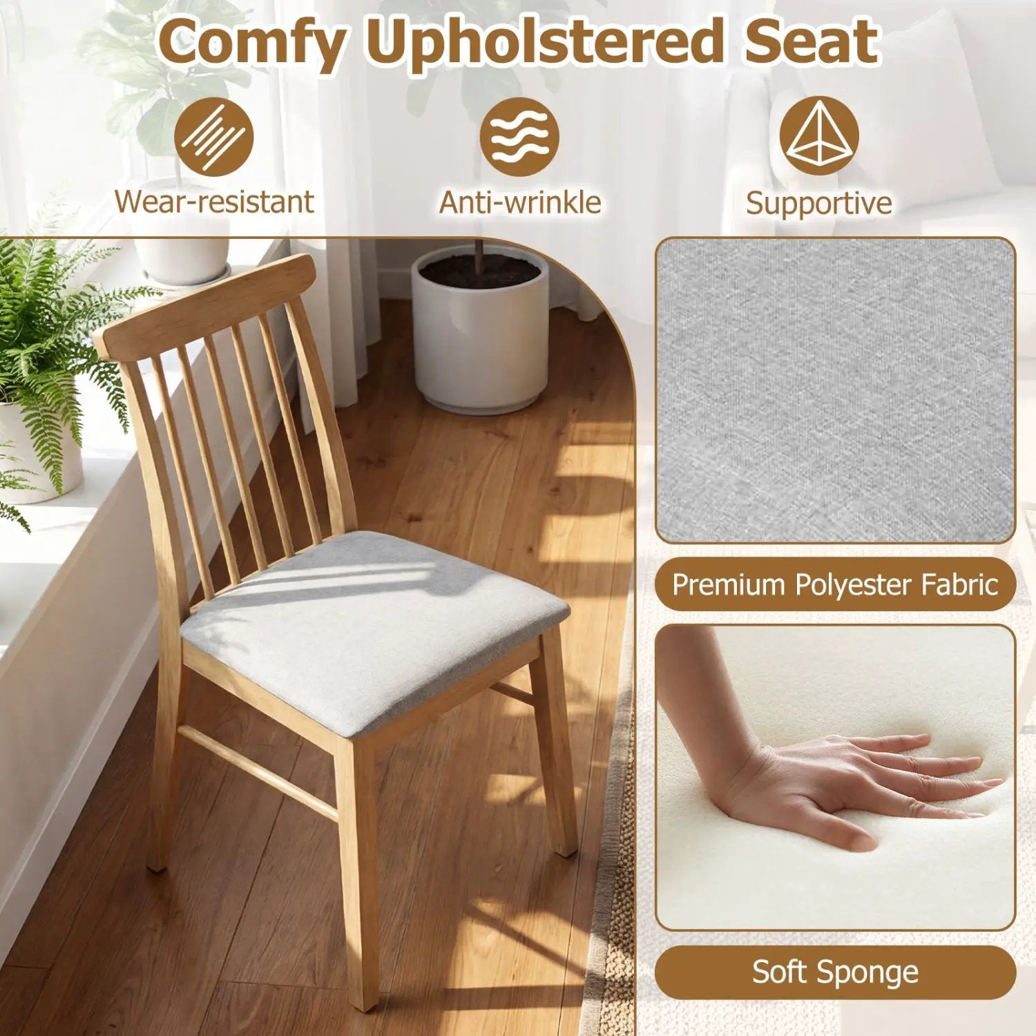 Dining Chairs Set of 4 Fabric Upholstered Kitchen Armless Chairs with Rubber Wood Frame by DirectDeals