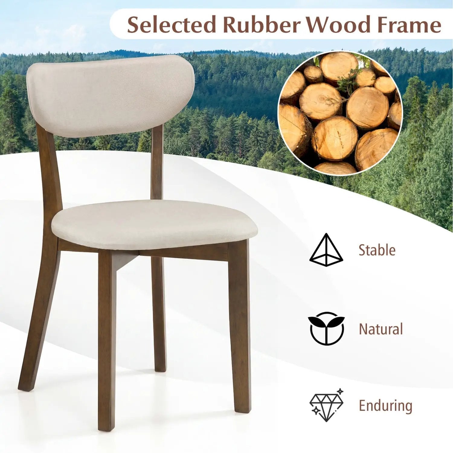 Dining Chairs Set of 4 with Solid Rubber Wood Frame by DirectDeals