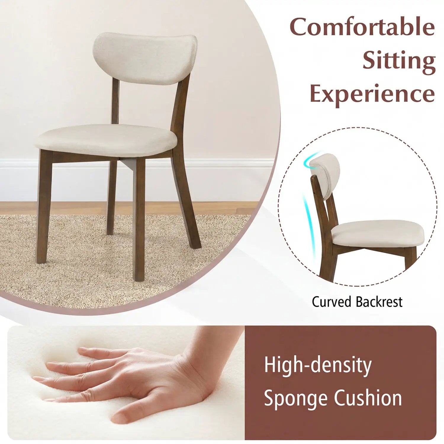 Dining Chairs Set of 4 with Solid Rubber Wood Frame by DirectDeals