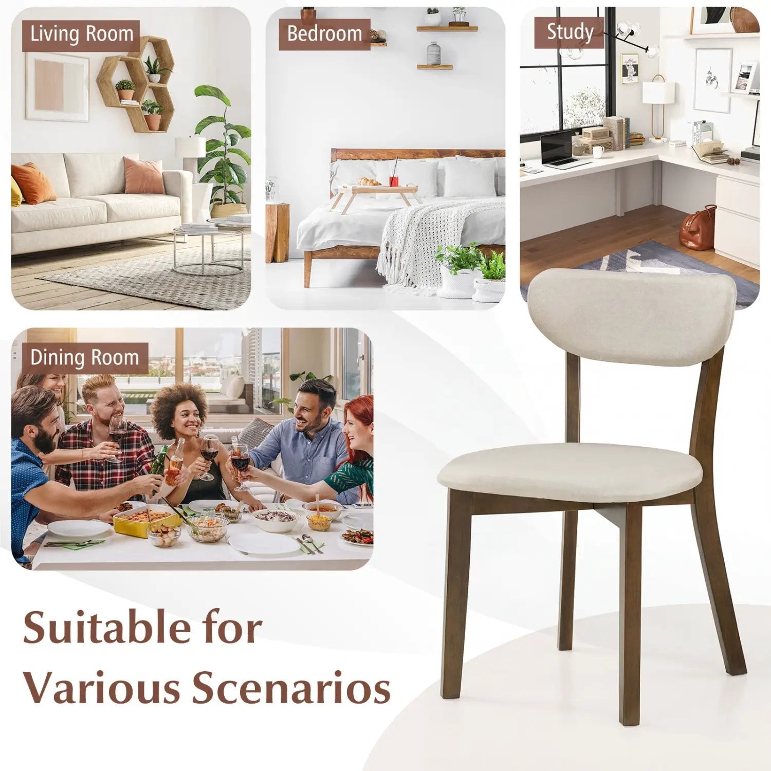 Dining Chairs Set of 4 with Solid Rubber Wood Frame by DirectDeals