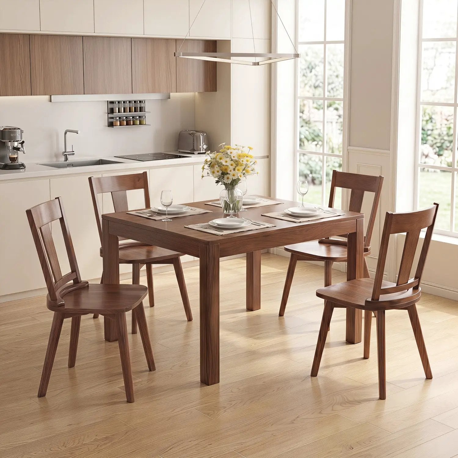 Solid Wood Dining Chairs Set of 4 with Curved Backrest by DirectDeals