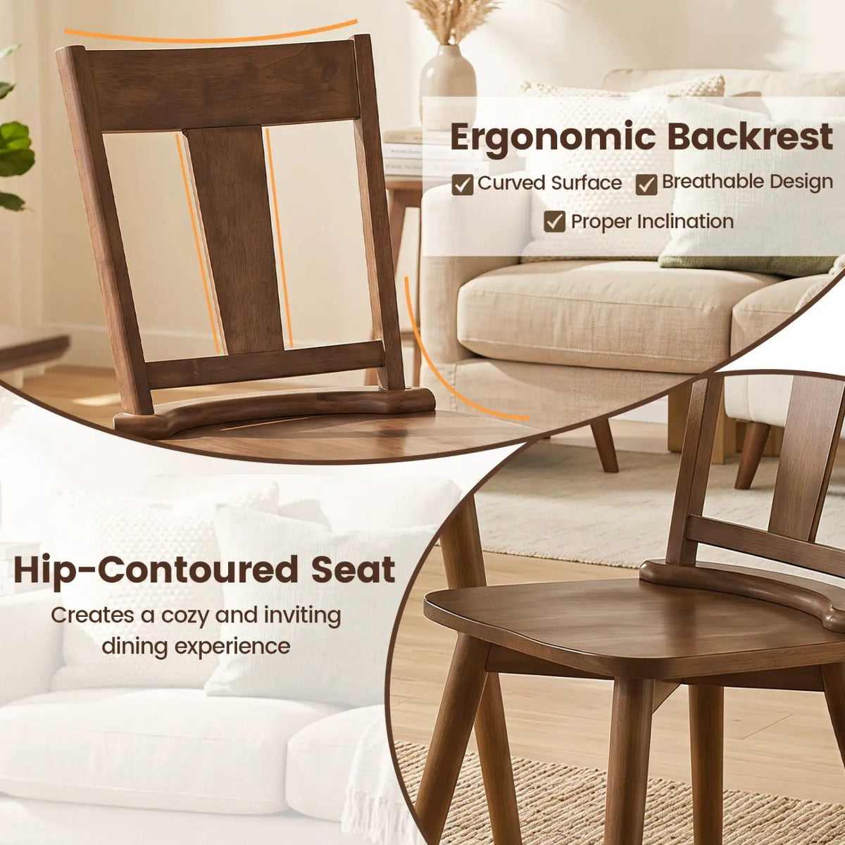 Solid Wood Dining Chairs Set of 4 with Curved Backrest by DirectDeals