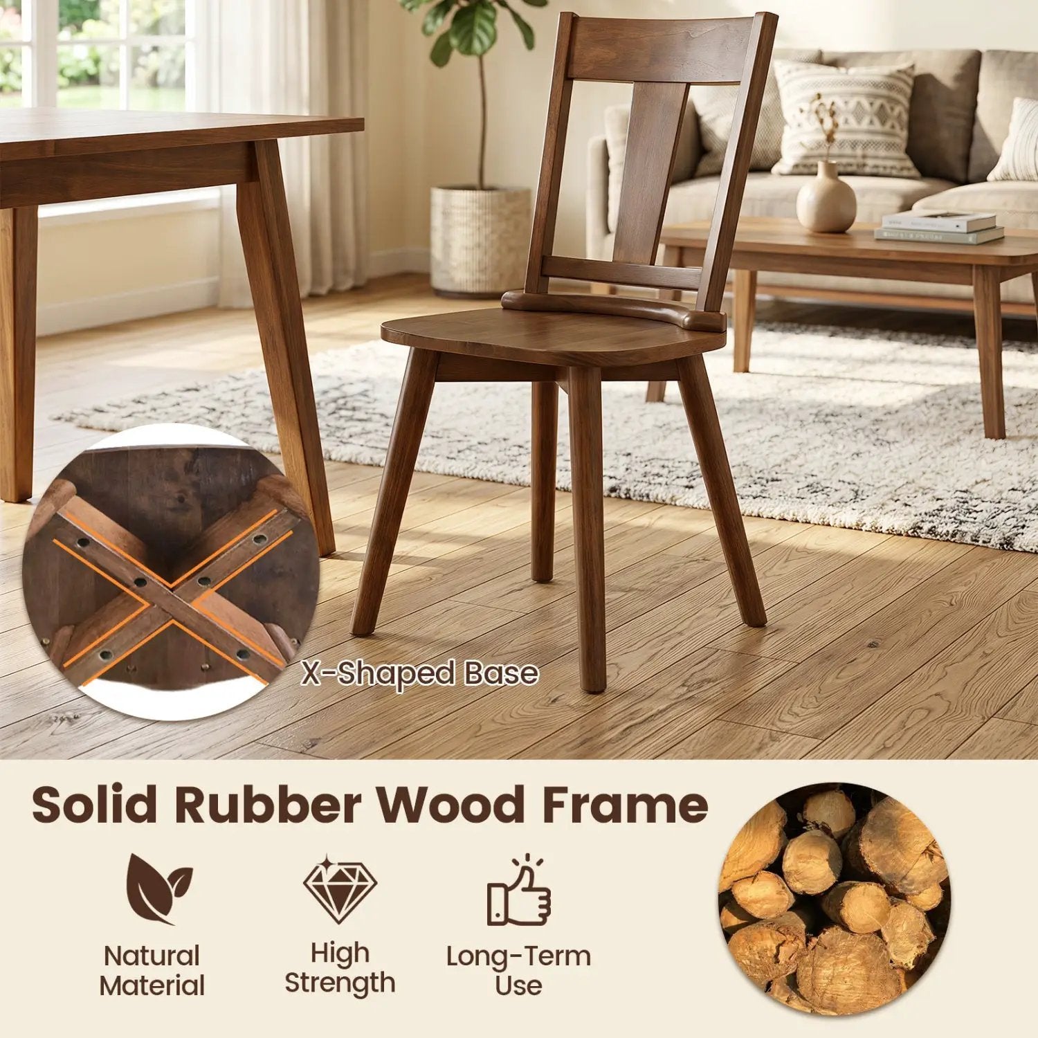 Solid Wood Dining Chairs Set of 4 with Curved Backrest by DirectDeals