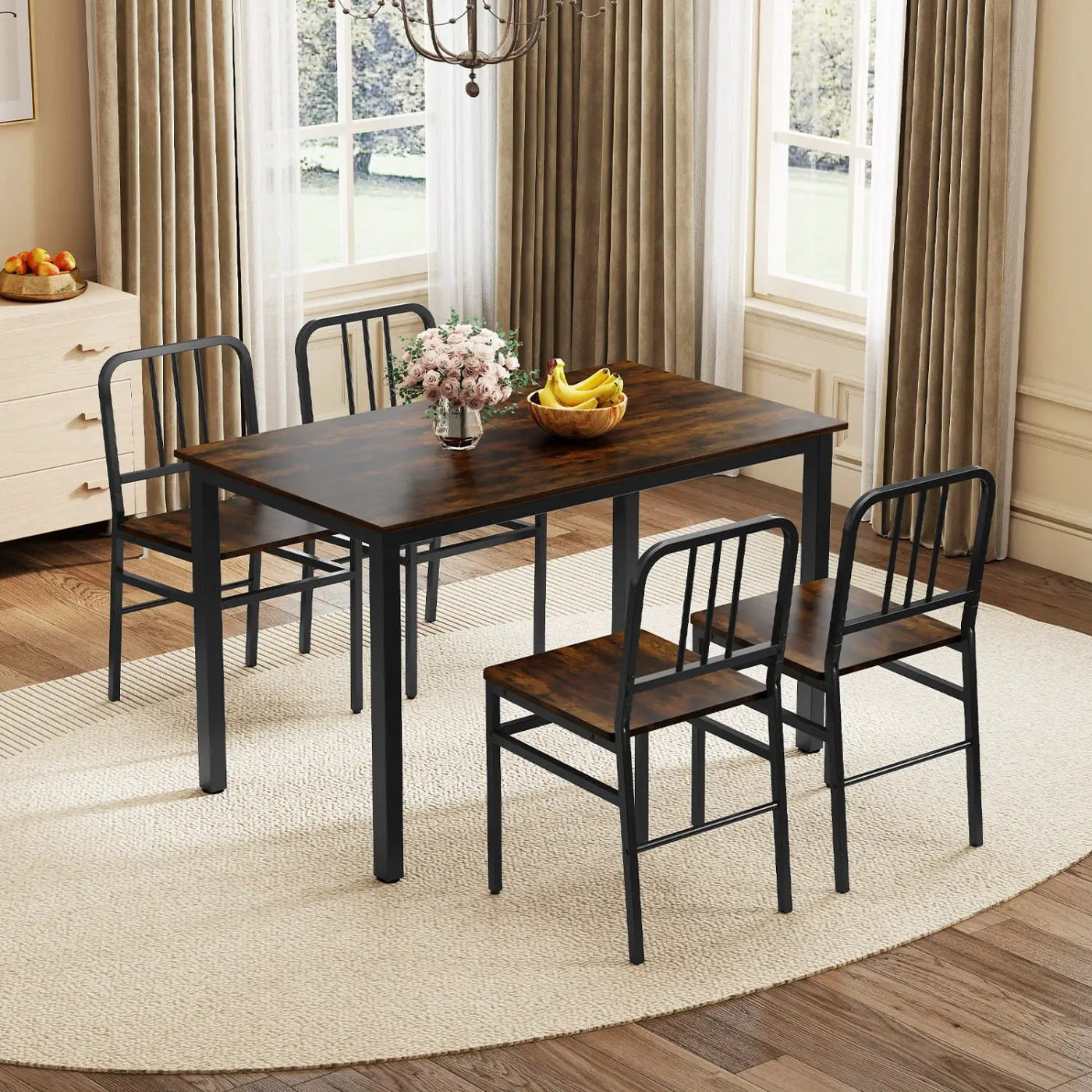 Dining Chairs Set of 4 with Slatted Backrest & Metal Frame by DirectDeals