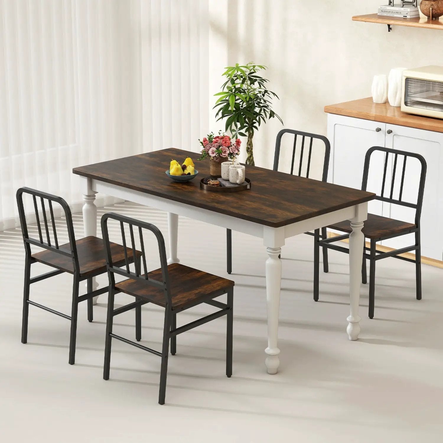 Dining Chairs Set of 4 with Slatted Backrest & Metal Frame by DirectDeals