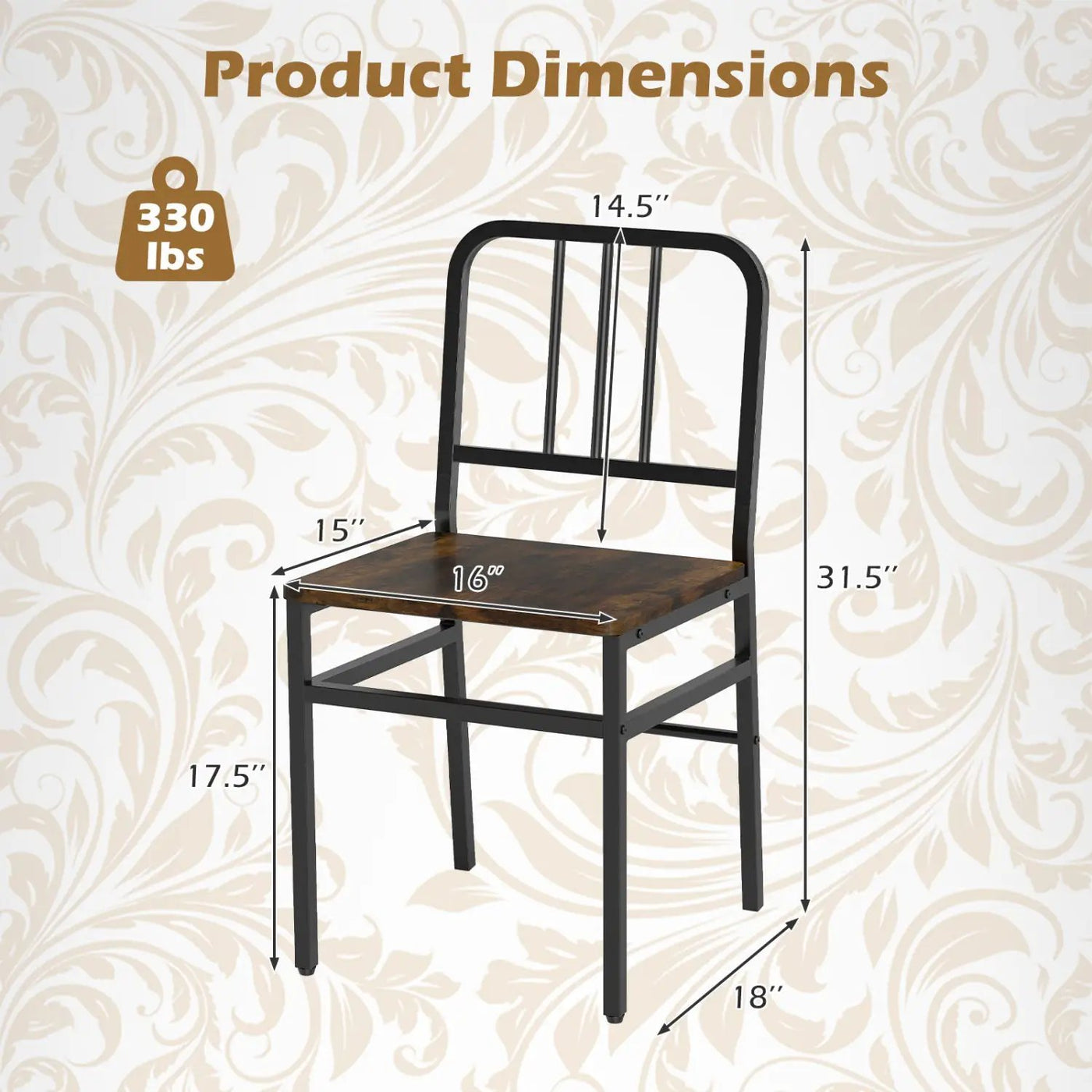 Dining Chairs Set of 4 with Slatted Backrest & Metal Frame by DirectDeals