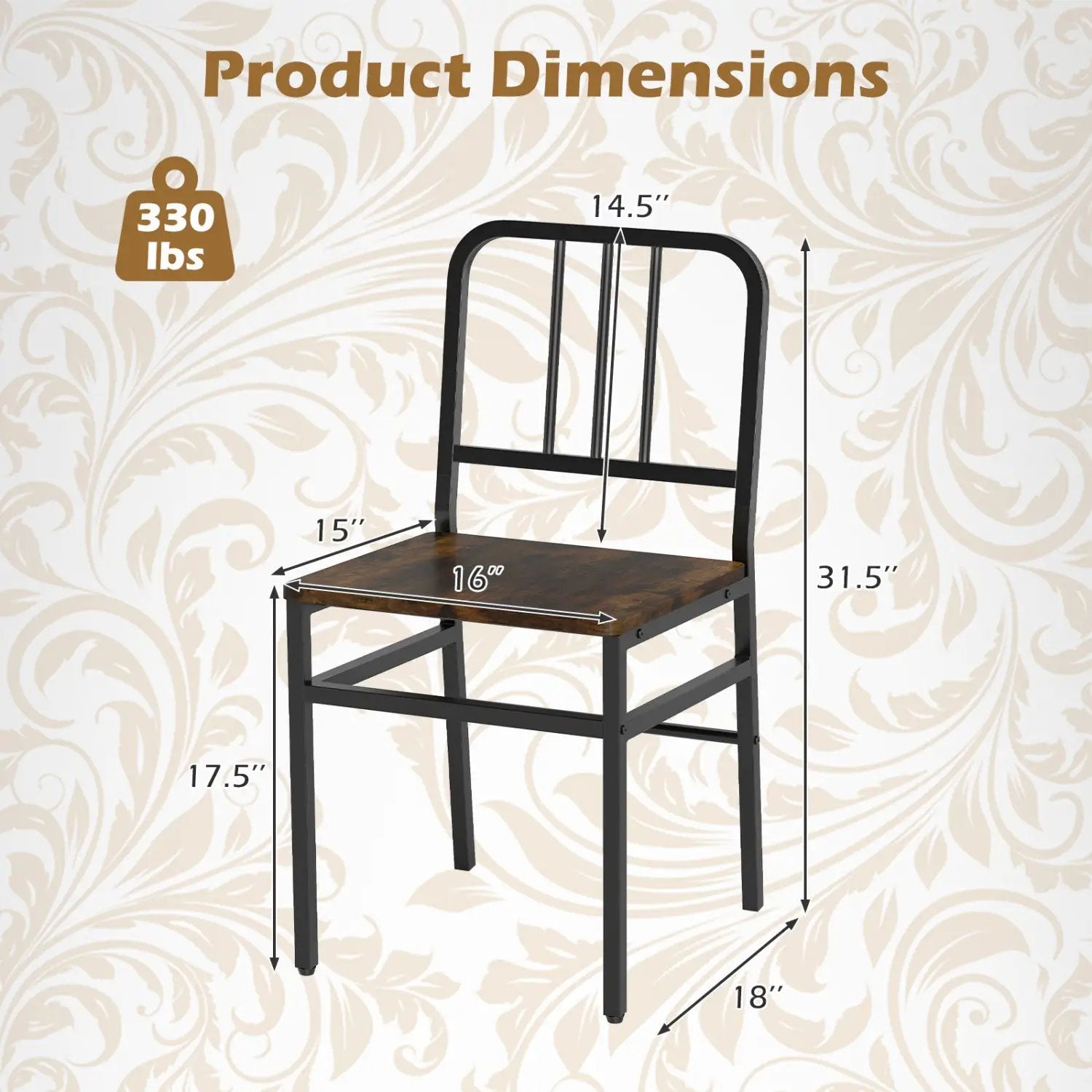Dining Chairs Set of 4 with Slatted Backrest & Metal Frame by DirectDeals