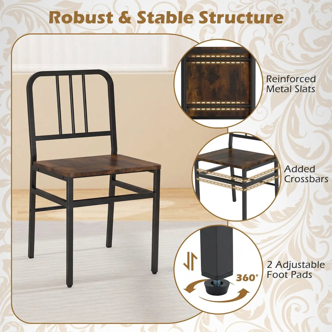 Dining Chairs Set of 4 with Slatted Backrest & Metal Frame by DirectDeals