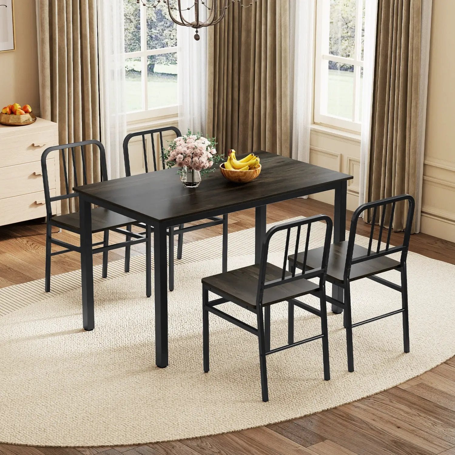 Dining Chairs Set of 4 with Slatted Backrest & Metal Frame by DirectDeals