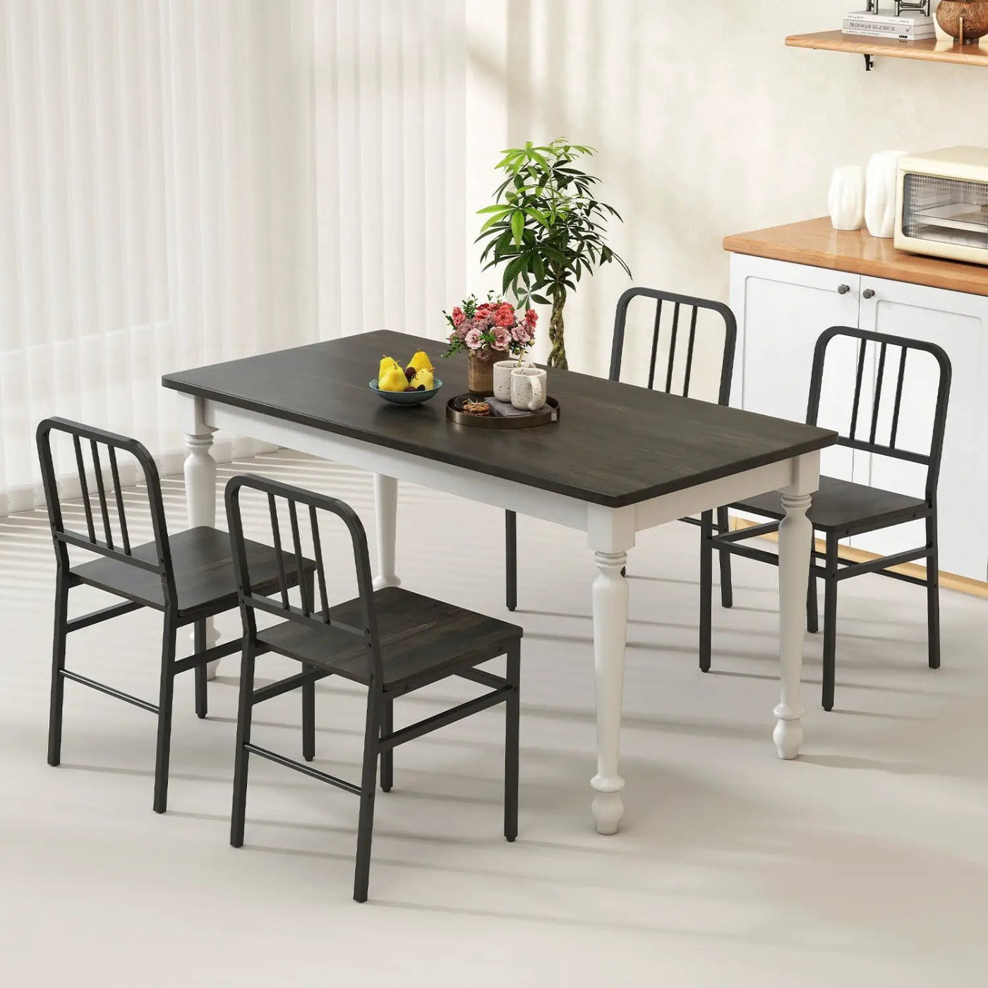 Dining Chairs Set of 4 with Slatted Backrest & Metal Frame by DirectDeals