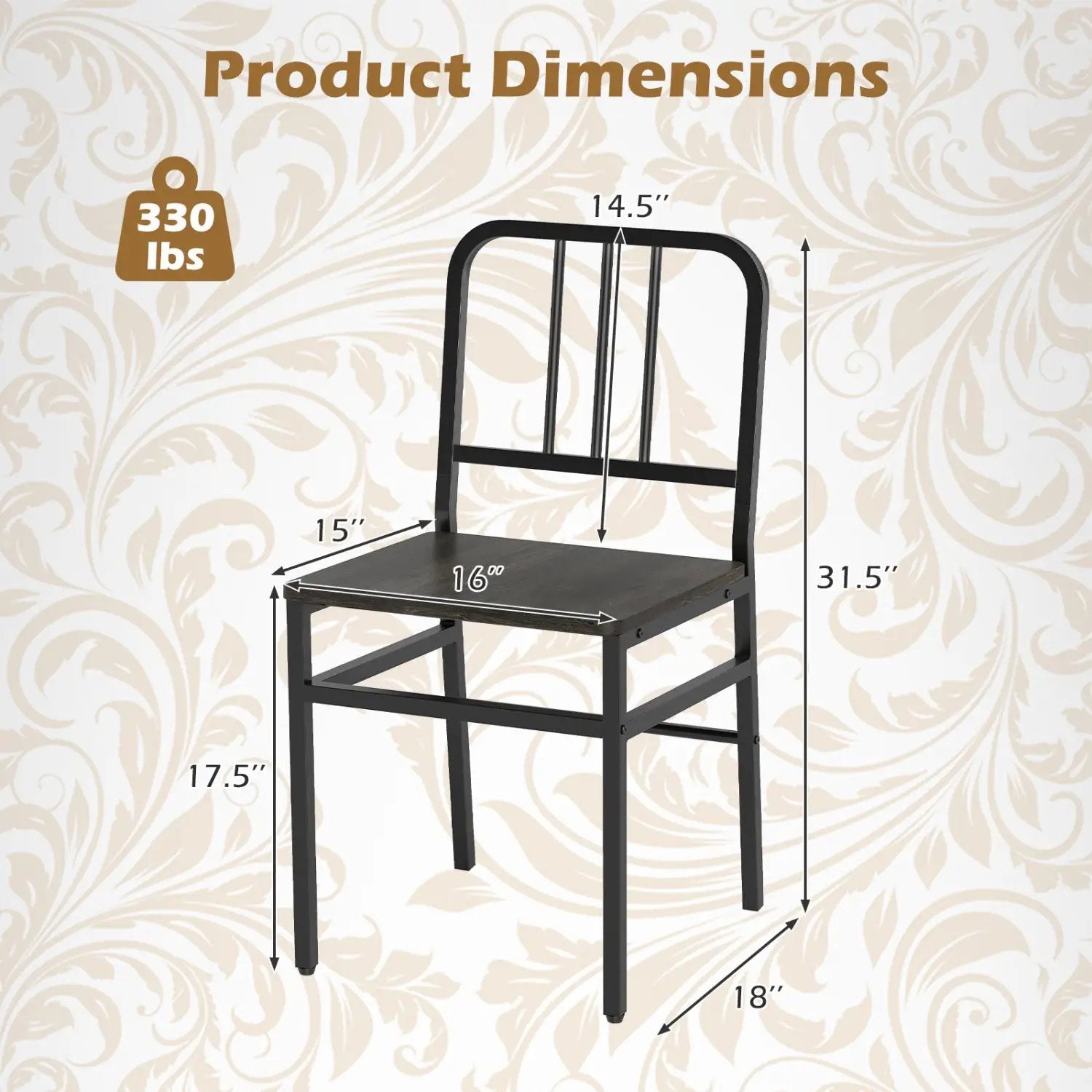 Dining Chairs Set of 4 with Slatted Backrest & Metal Frame by DirectDeals