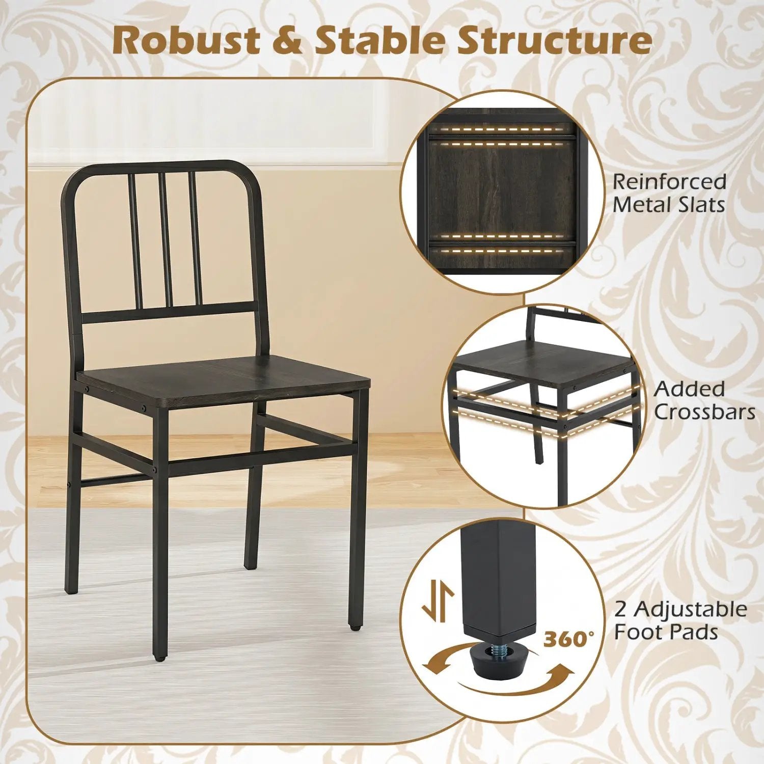Dining Chairs Set of 4 with Slatted Backrest & Metal Frame by DirectDeals