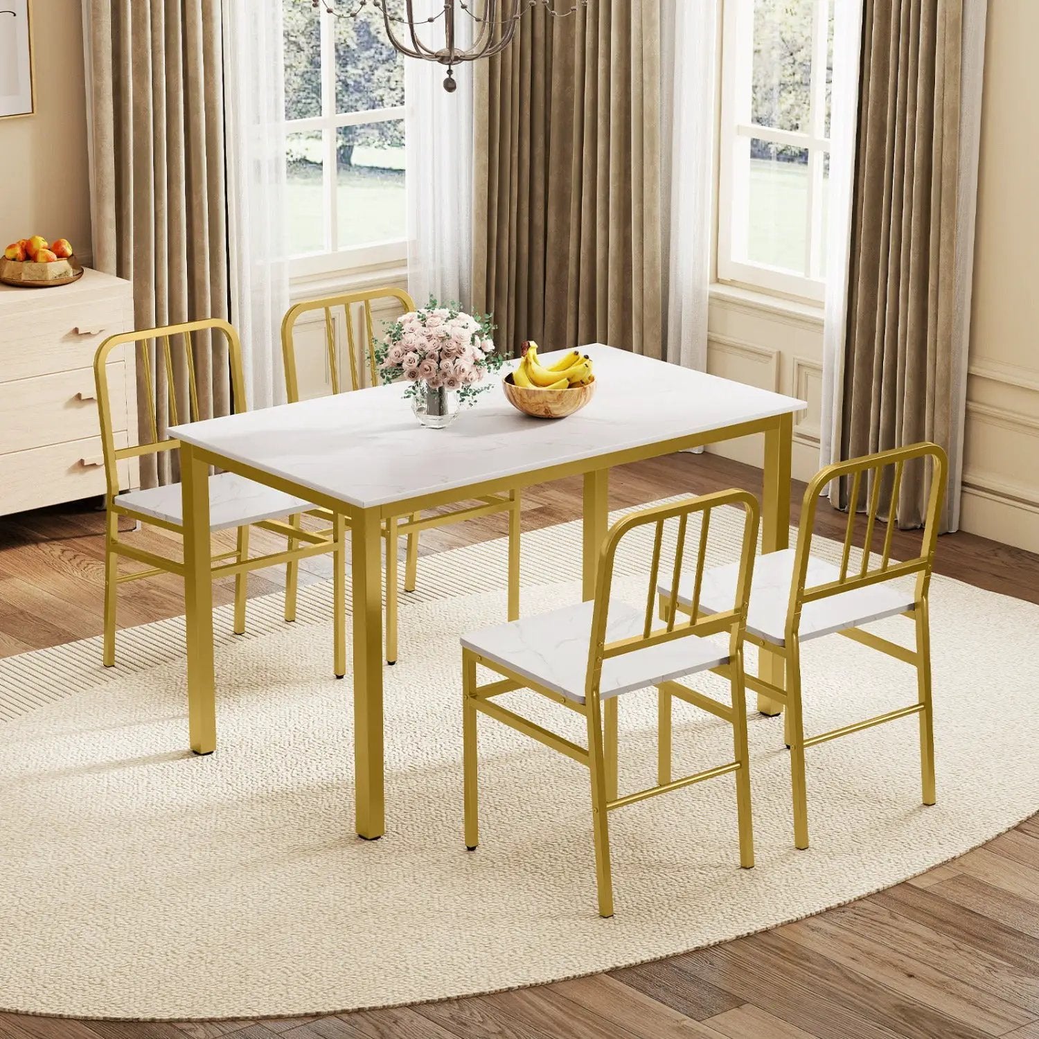 Dining Chairs Set of 4 with Slatted Backrest & Metal Frame by DirectDeals