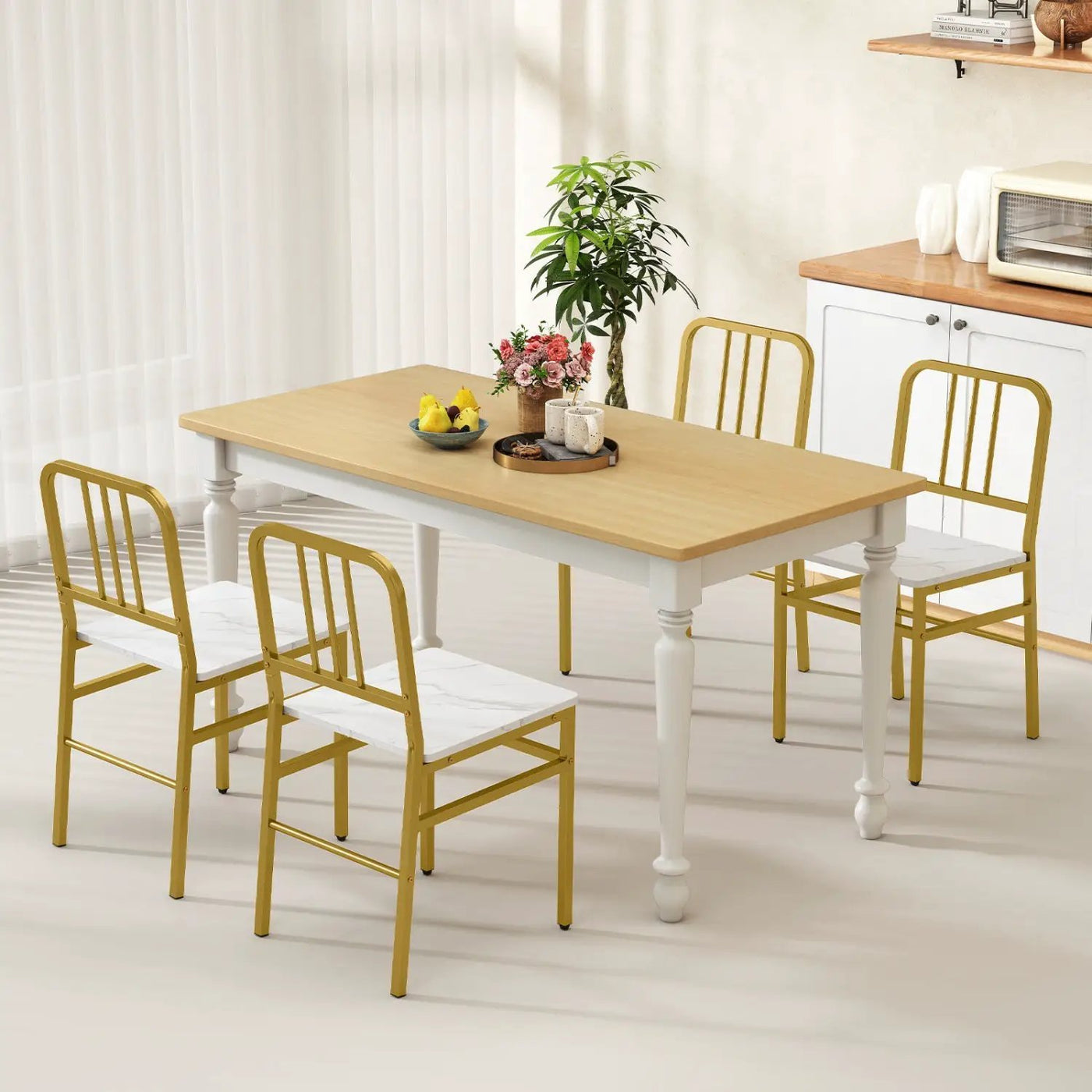 Dining Chairs Set of 4 with Slatted Backrest & Metal Frame by DirectDeals