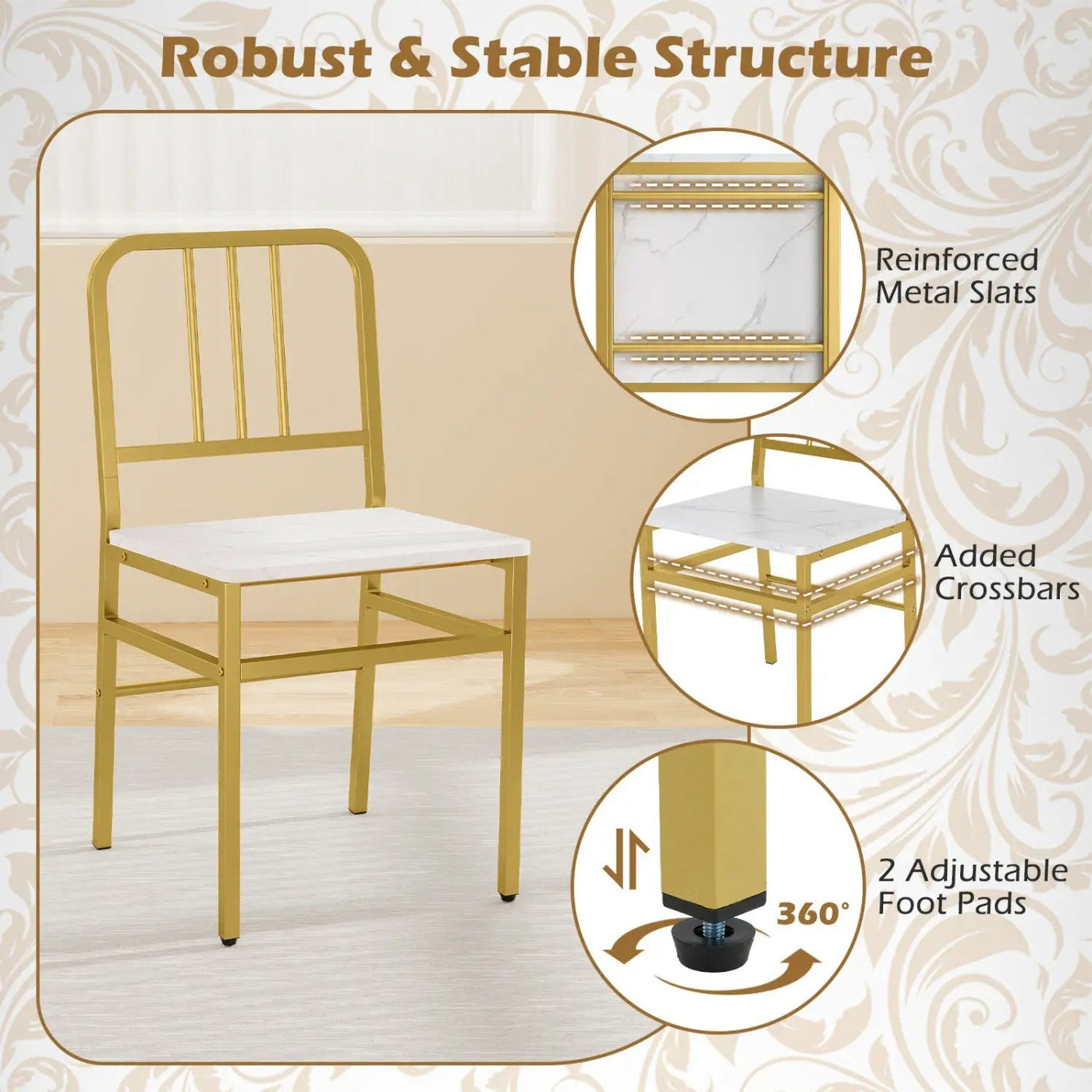 Dining Chairs Set of 4 with Slatted Backrest & Metal Frame by DirectDeals